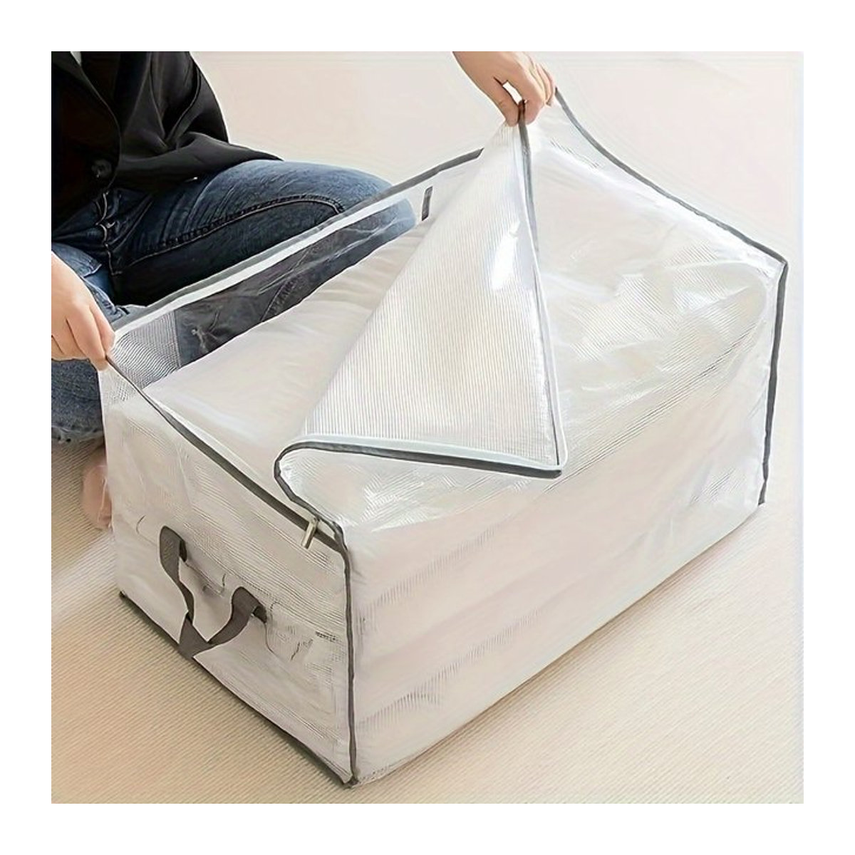 Große Quilt-Aufbewahrungstasche aus transparentem Material in Weiß für Kleidung und Umzüge - Bild 1