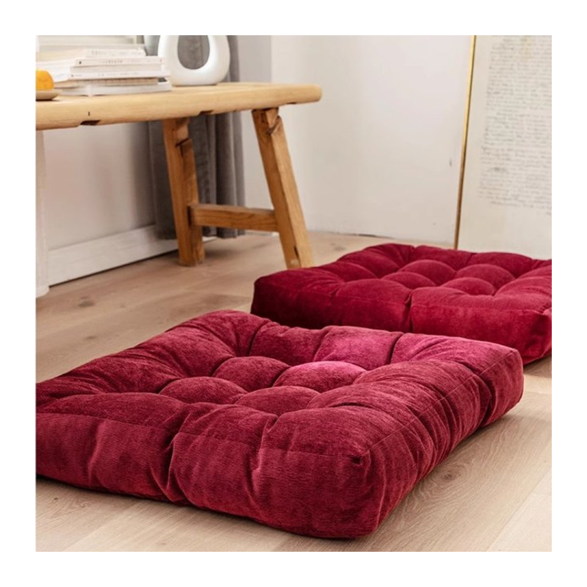 Großes quadratisches Bodensitzkissen aus Cord, getuftete Sitzmatte für Tatami und im Freien, Rot und Blau - Bild 1