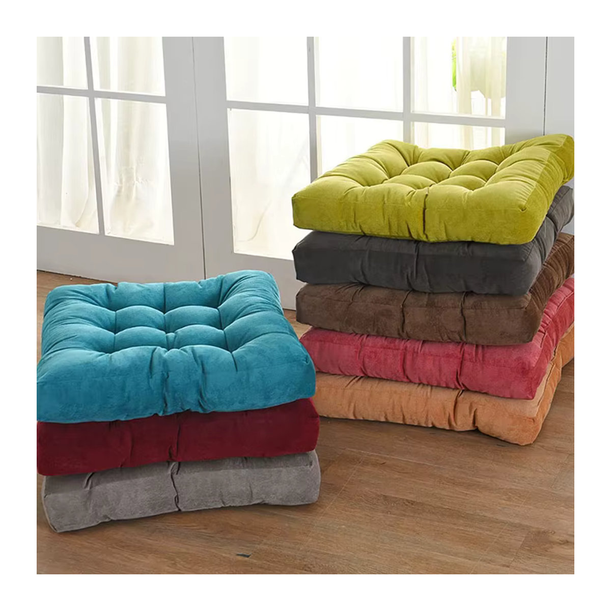 Großes quadratisches Bodensitzkissen aus Cord, getuftete Sitzmatte für Tatami und im Freien, Rot und Blau - Bild 4