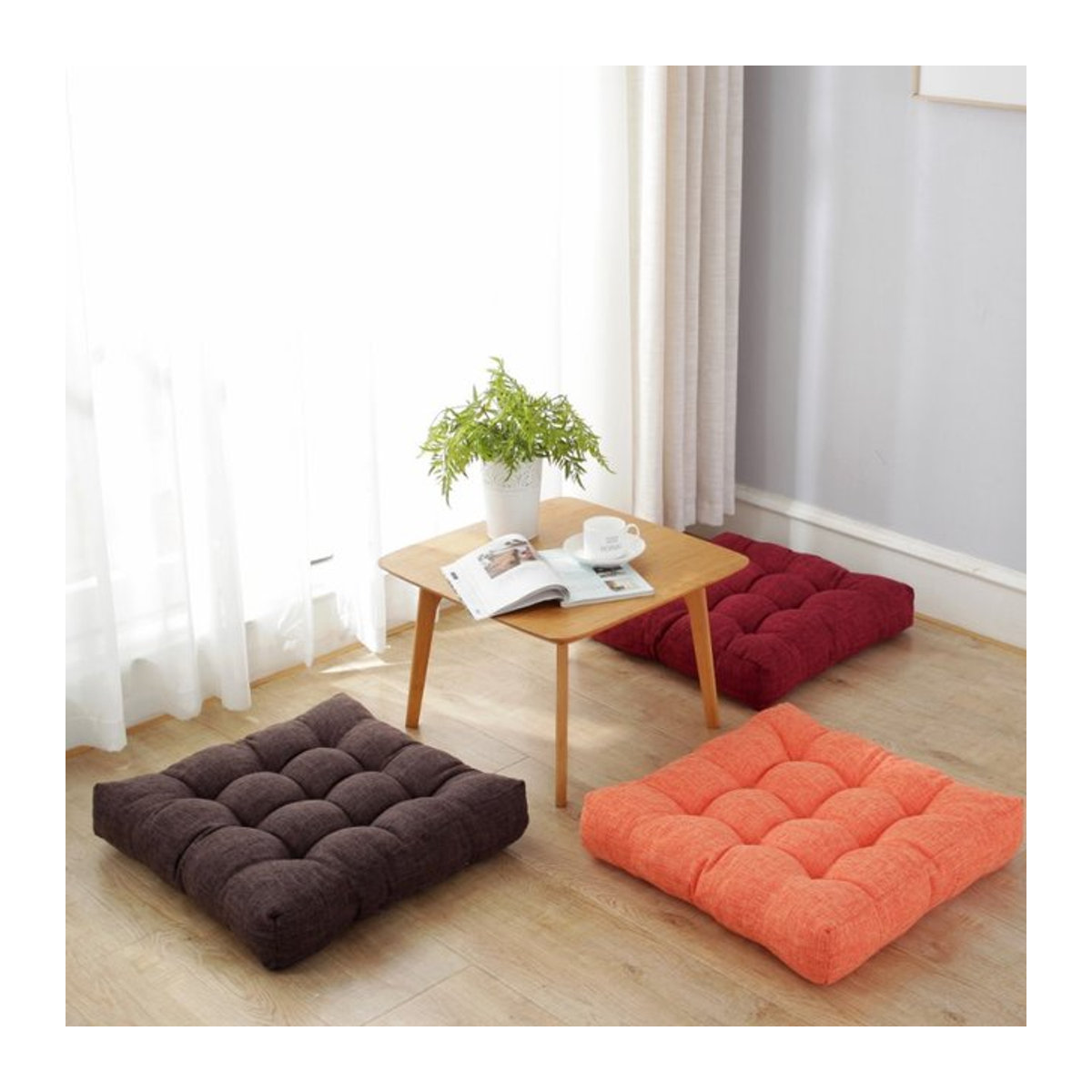 Großes quadratisches Tatami-Bodensitzkissen von inyahome aus Baumwolle und Leinen in Grau oder Mehrfarbig - Bild 1