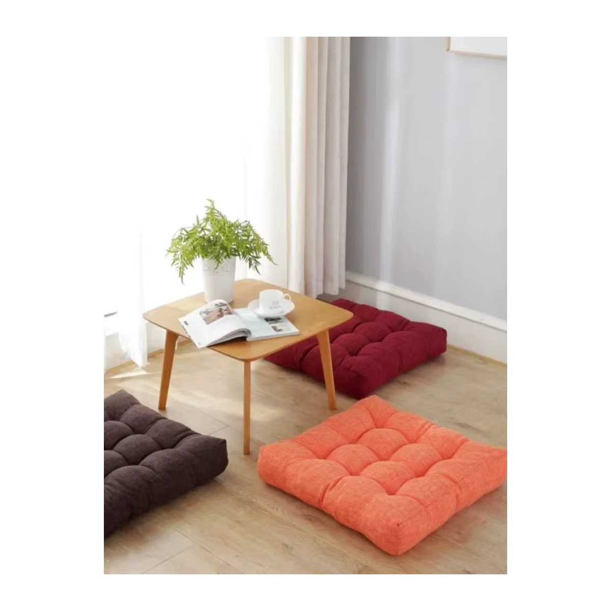 Großes quadratisches Tatami-Bodensitzkissen von inyahome aus Baumwolle und Leinen in Grau oder Mehrfarbig - Bild 6