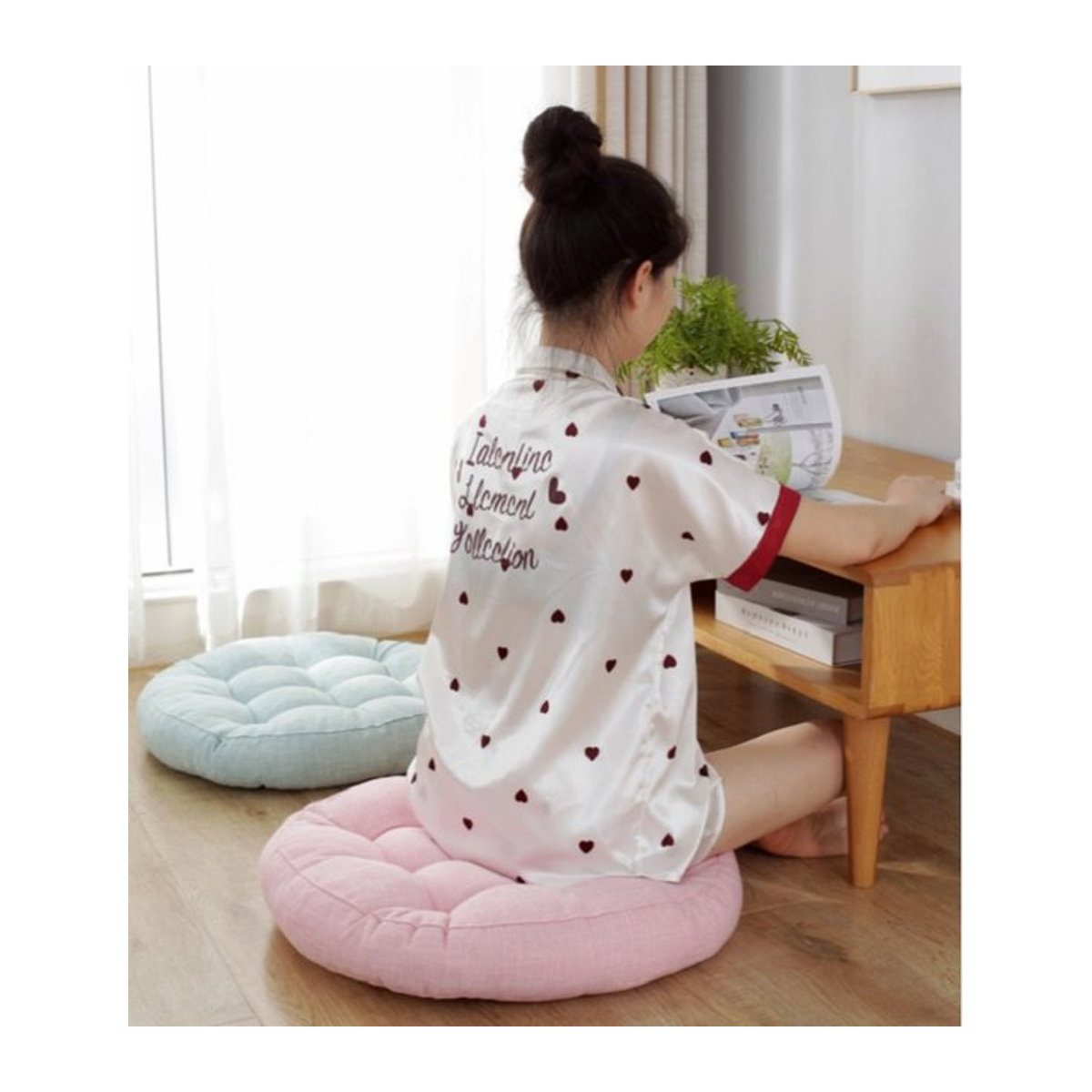 Großes rundes Yoga Sitzkissen inhaltlich als Bodenmatte und Meditationspad von inyahome in Grün oder Rosa - Bild 1