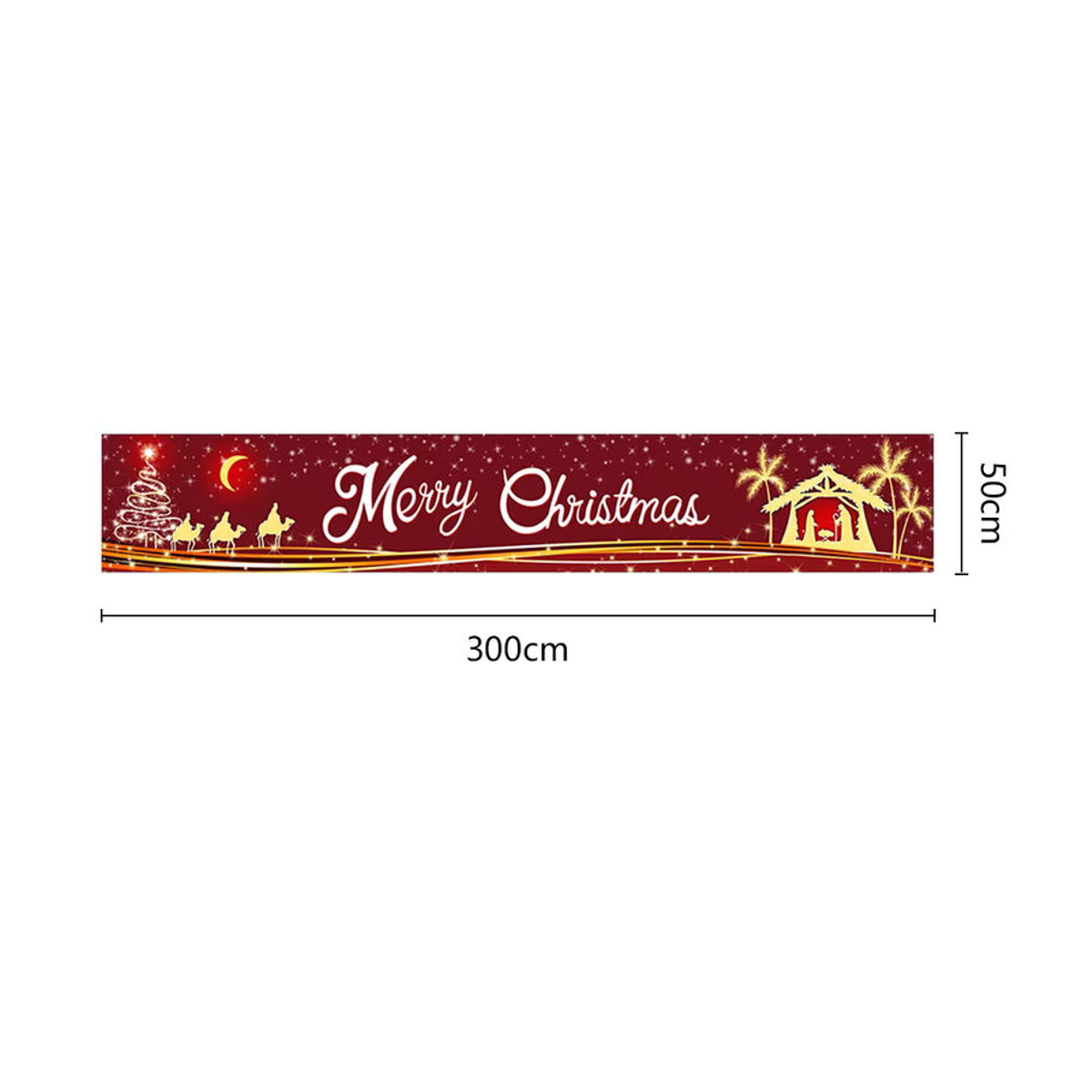 Großes Weihnachtsbanner mit Jesus und Sternen in Rot, hängende Veranda-Dekoration, Breite: 300 cm, Höhe: 50 cm - Bild 2