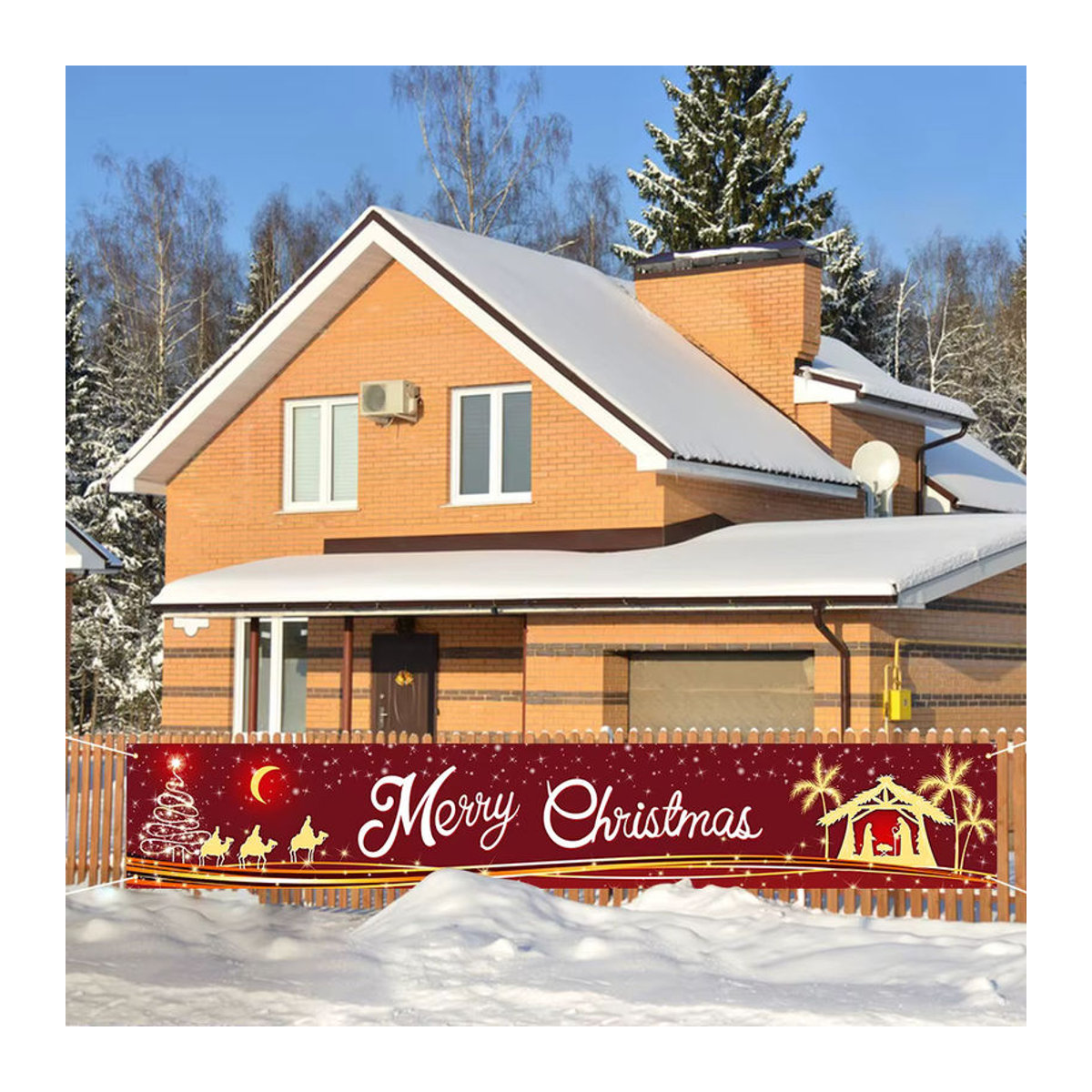 Großes Weihnachtsbanner mit Jesus und Sternen in Rot, hängende Veranda-Dekoration, Breite: 300 cm, Höhe: 50 cm - Bild 3