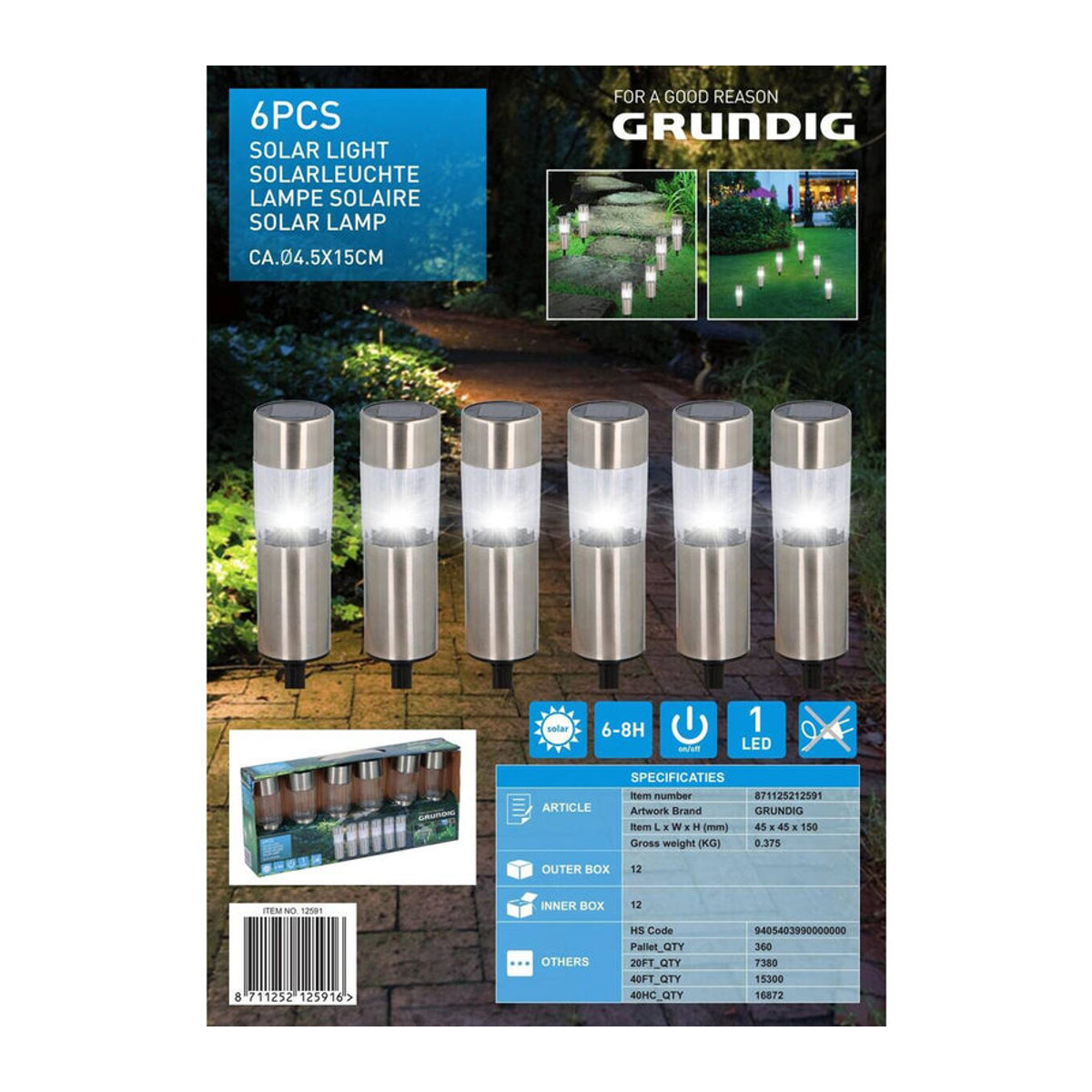 Grundig Solarleuchte LED aus Edelstahl in modernem Design B/H: 4,5 x 15 cm - Bild 5