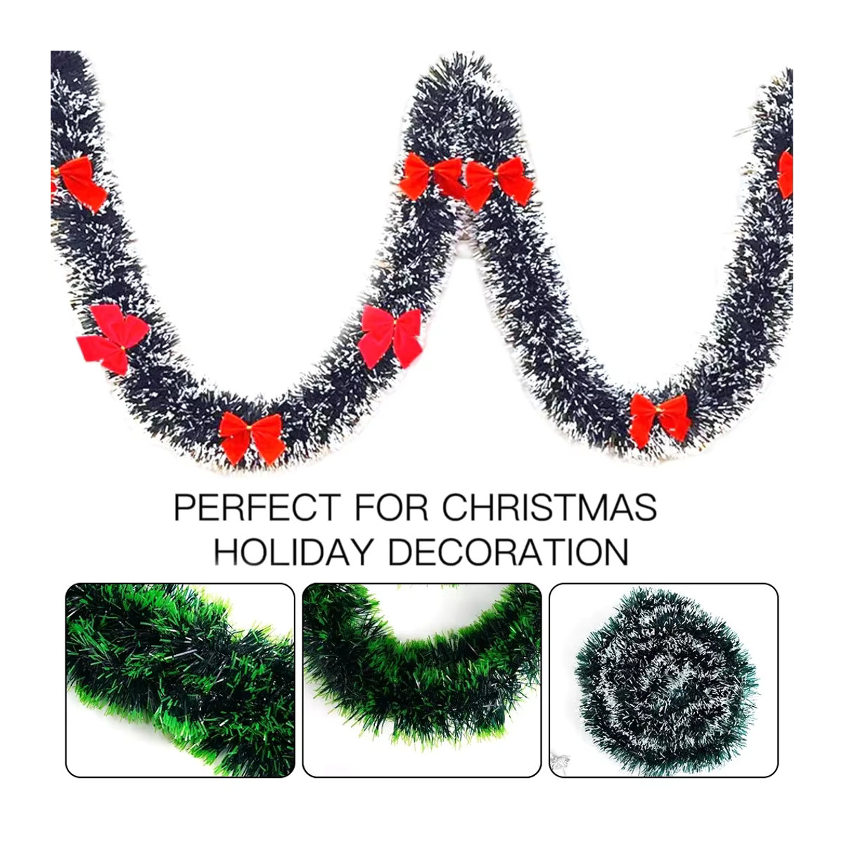 Grüne Weihnachtsband-Girlande mit Frost-Effekt und Schleifen aus Kunststoff für deine Weihnachtsbaum-Dekoration und Party-Deko - Bild 2