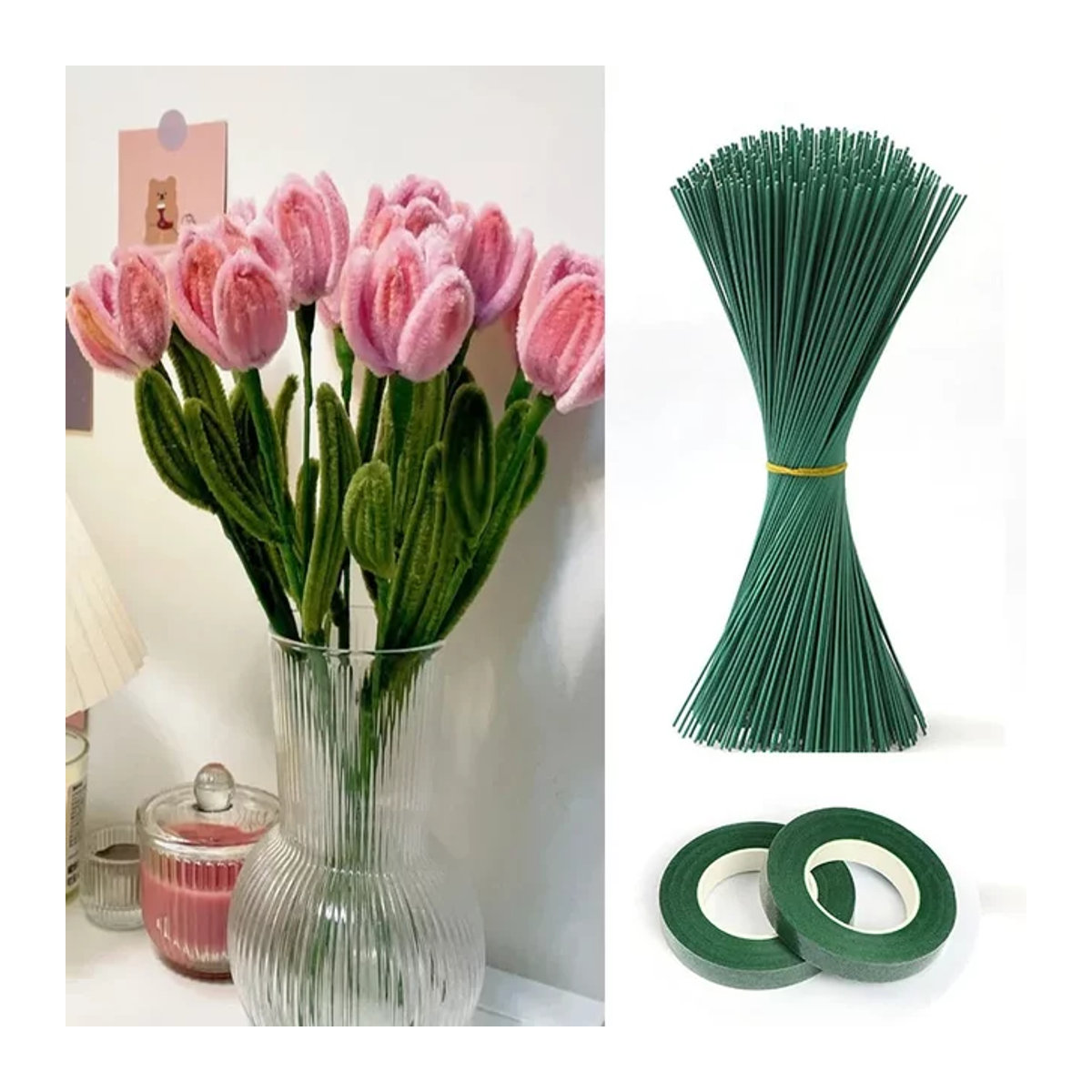 Grüner künstlicher Blumenstiel aus Metall für DIY-Chenille-Stiele und Simulationsblumen - Bild 1
