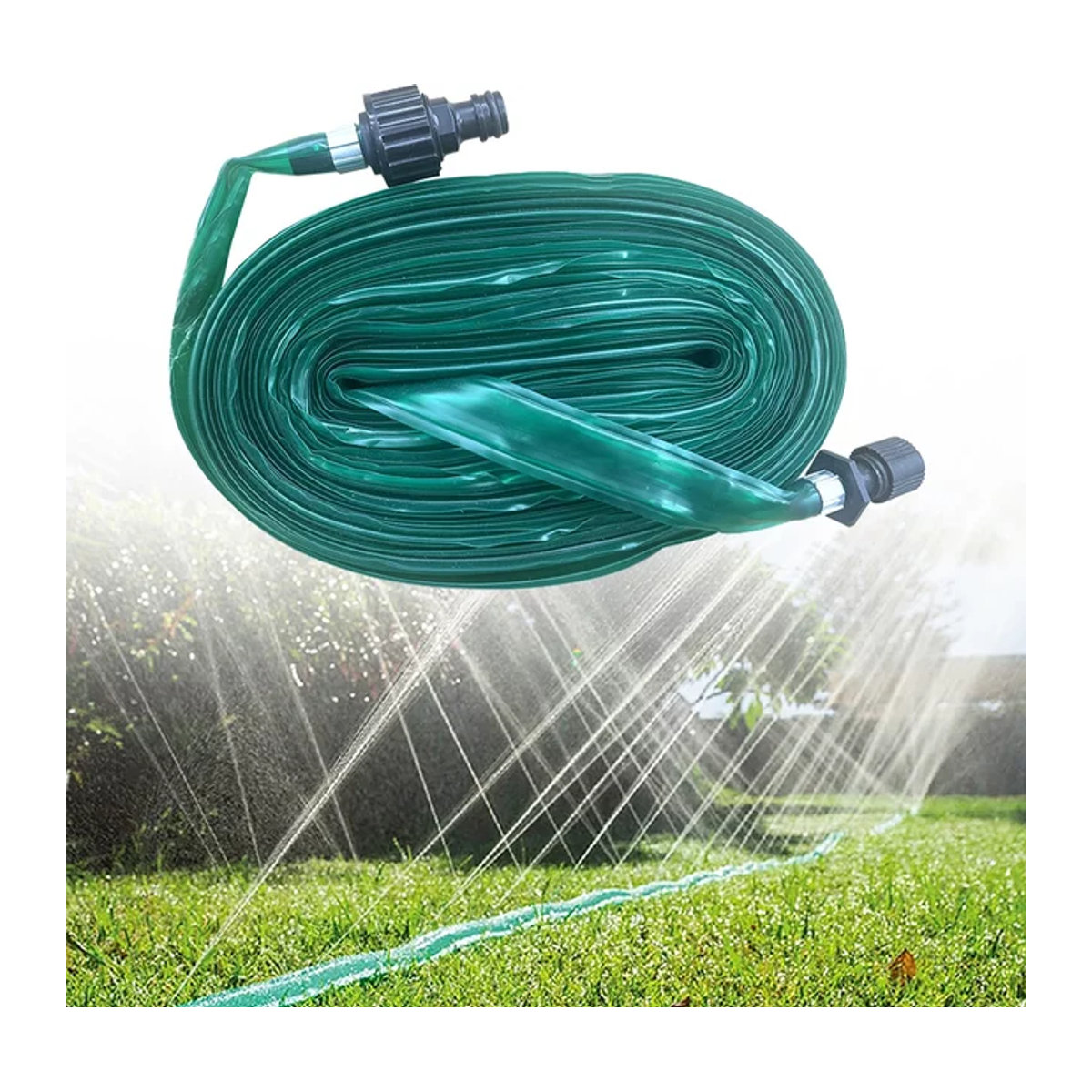 Grüner Sprühschlauch als Soaker Schlauch und Sprinkler Set zur Bewässerung von Garten und Rasen - Bild 1