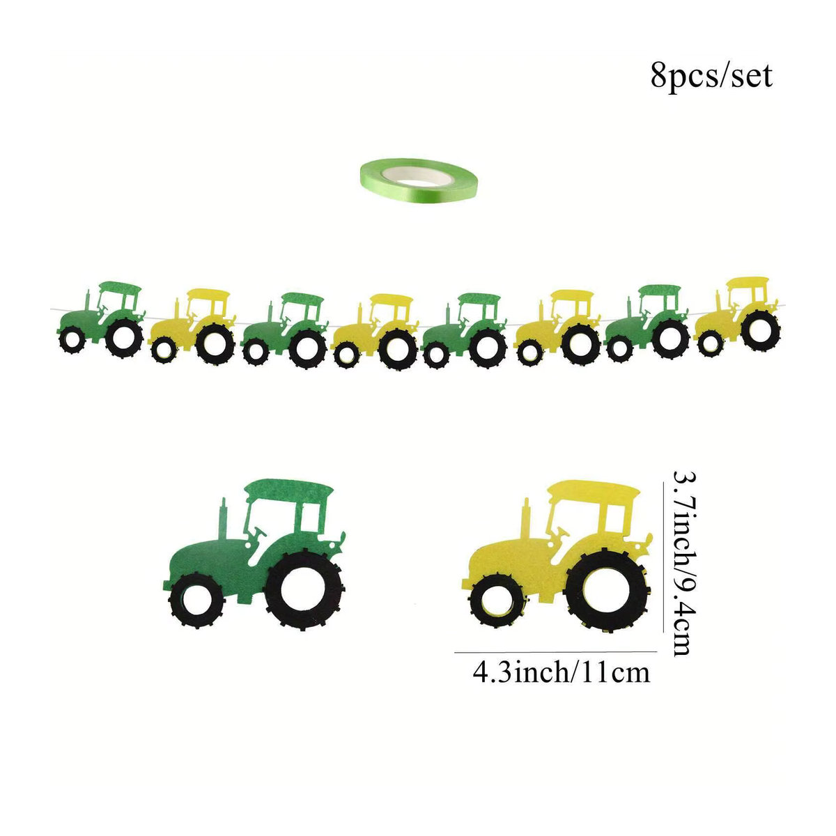 Grünes Bauernhof Traktor Wimpel-Set aus Vlies für Kinder Geburtstagsdekoration und Wandgestaltung - Bild 2