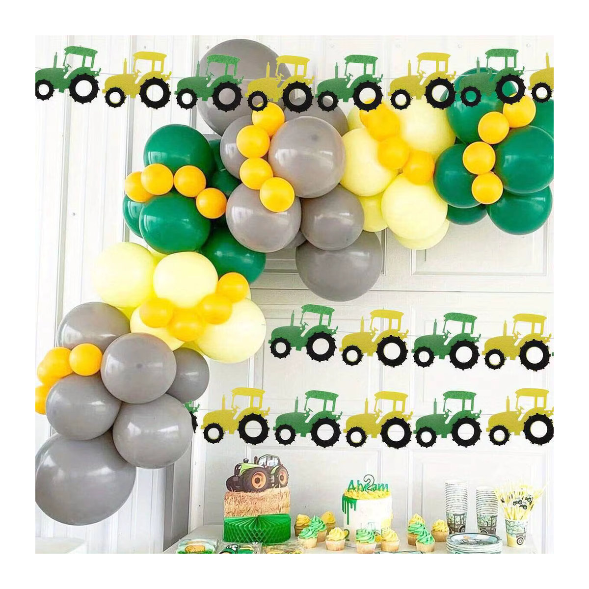 Grünes Bauernhof Traktor Wimpel-Set aus Vlies für Kinder Geburtstagsdekoration und Wandgestaltung - Bild 3