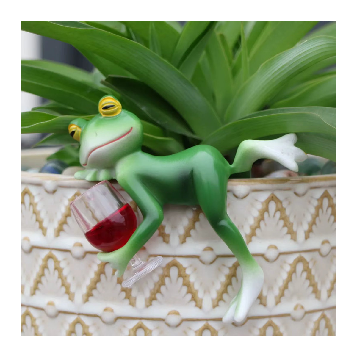 Grünes Frosch-Hängeornament aus Glas und Kunstharz als Dekofigur für Garten, Aquarium und Blumentöpfe - Bild 5