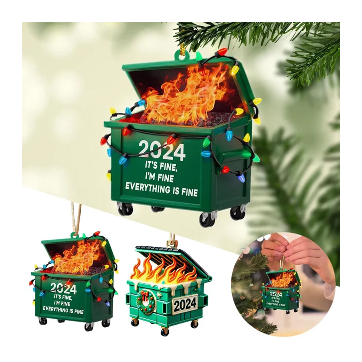 Grünes Hängeornament Müllcontainer aus Kunststoff als Weihnachtsbaum Dekoration - Bild 1