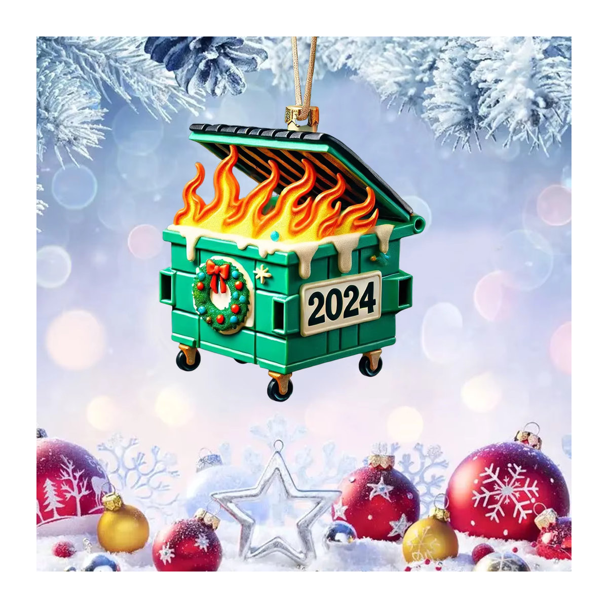 Grünes Hängeornament Müllcontainer aus Kunststoff als Weihnachtsbaum Dekoration - Bild 2