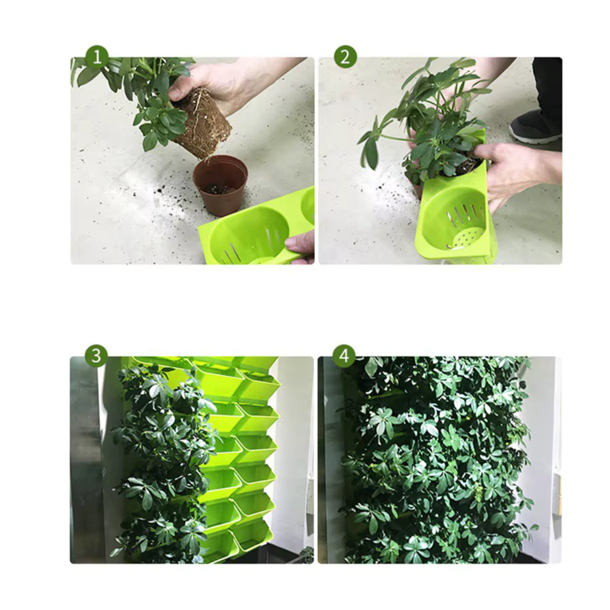 Grünes vertikales Pflanzgefäß aus Kunststoff zum Aufhängen an der Wand für Blumen, Gemüse und Kräuter im Innen- und Außenbereich - Bild 4