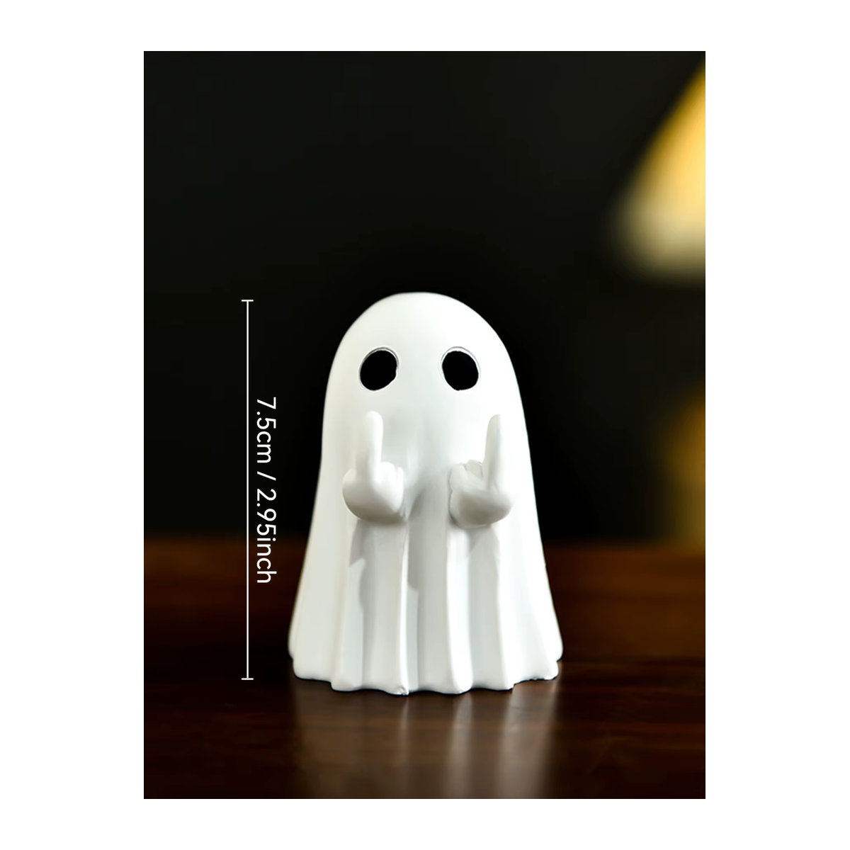 Gruselige Geisterstatue mit Mittelfinger für deine Halloween-Dekoration aus Kunstharz in Schwarz und Weiß - Bild 2