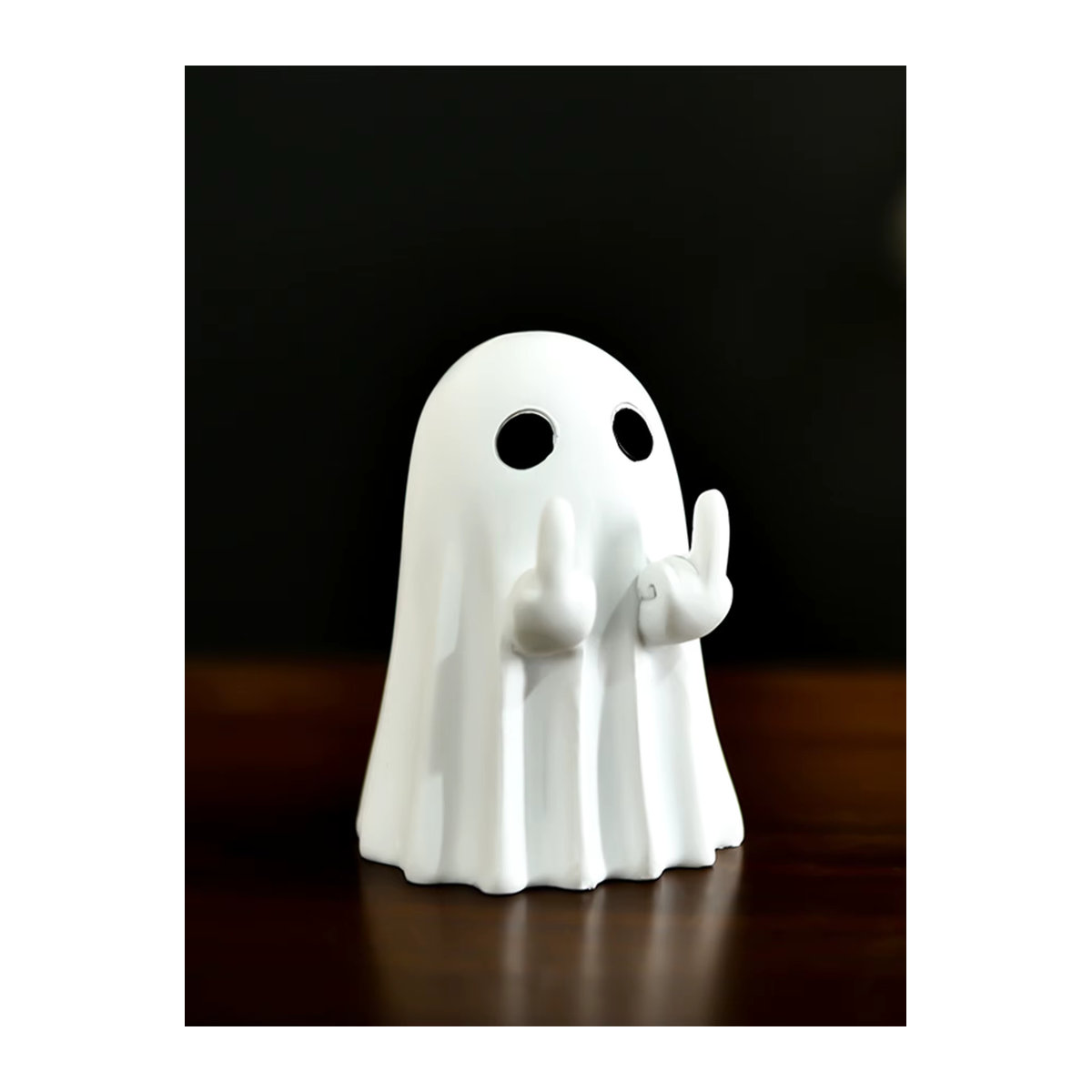 Gruselige Geisterstatue mit Mittelfinger für deine Halloween-Dekoration aus Kunstharz in Schwarz und Weiß - Bild 4