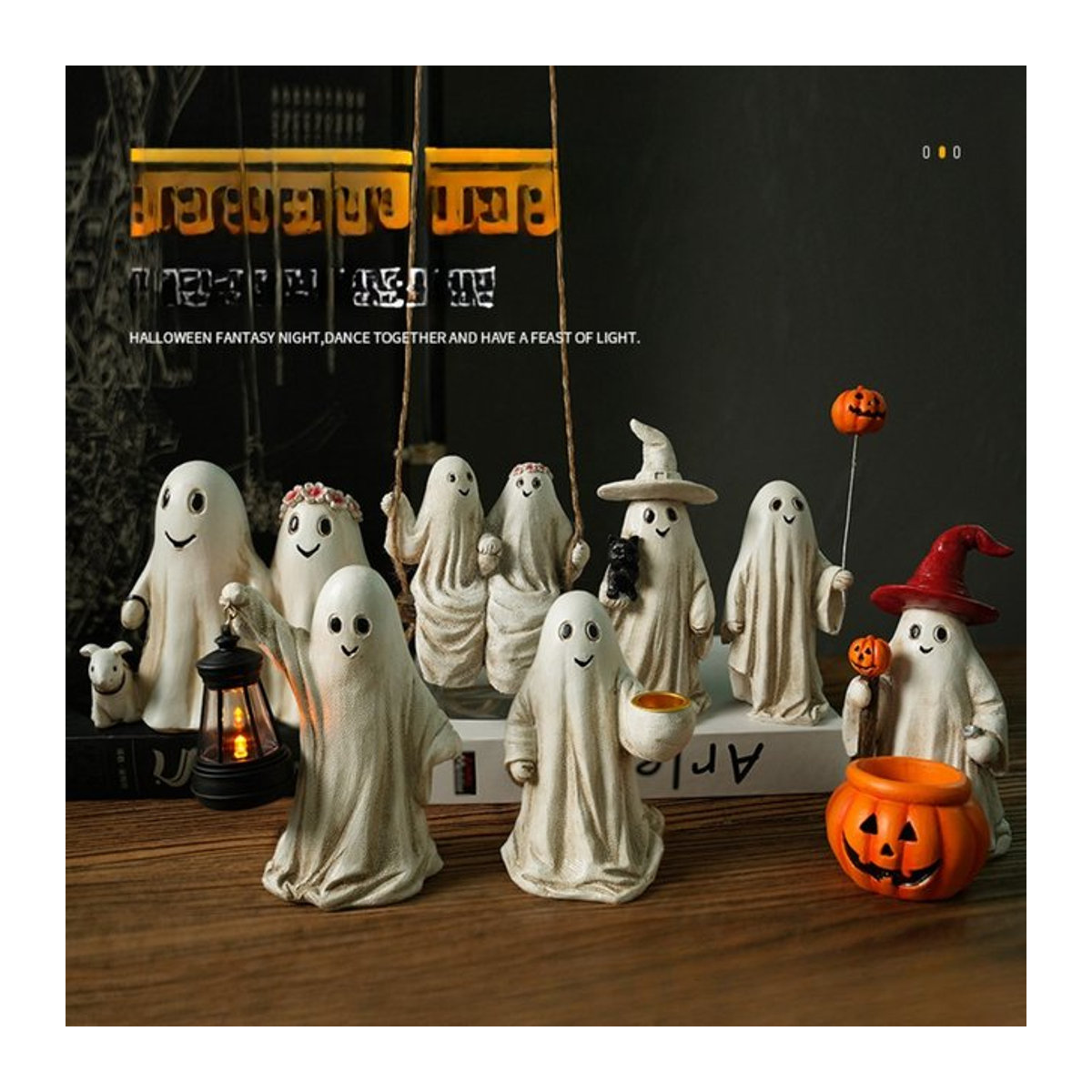 Gruselige Halloween Geist Figur aus Kunstharz in Weiß als Deko-Statue für dein Zuhause und das Bücherregal - Bild 1