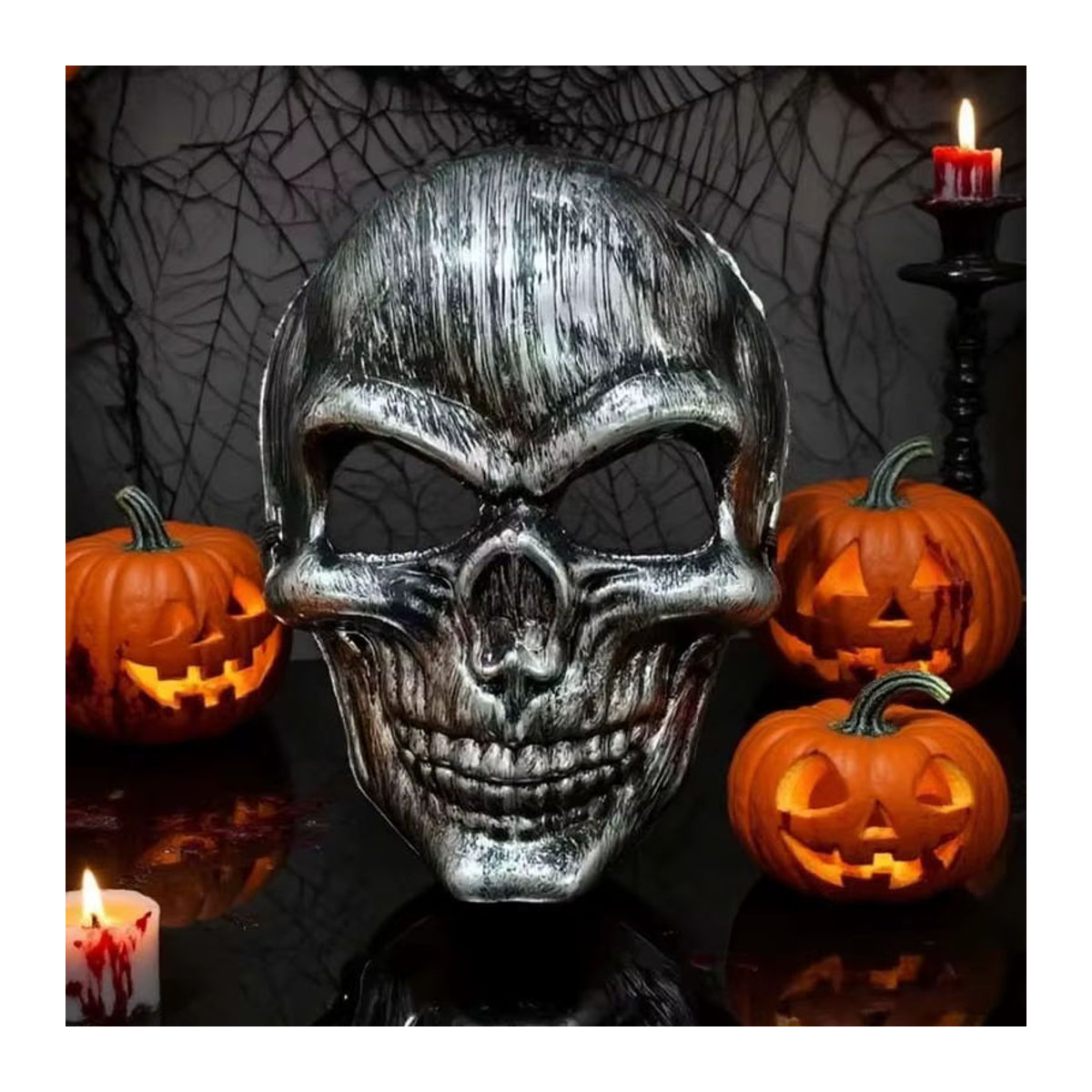 Gruselige Halloween-Schädel-Kopfmaske in Silber aus Kunststoff für Party-Dekoration und Horror-Shows - Bild 2