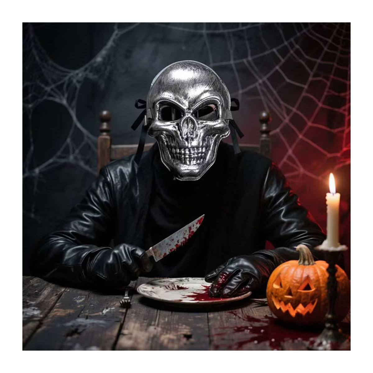 Gruselige Halloween-Schädel-Kopfmaske in Silber aus Kunststoff für Party-Dekoration und Horror-Shows - Bild 3