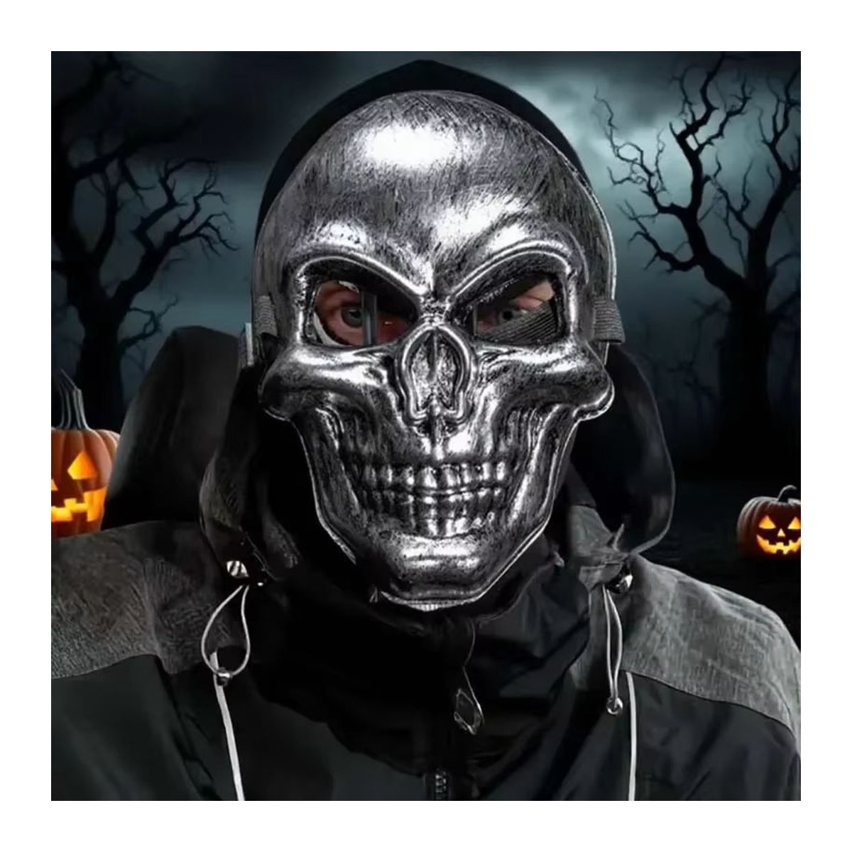 Gruselige Halloween-Schädel-Kopfmaske in Silber aus Kunststoff für Party-Dekoration und Horror-Shows - Bild 4