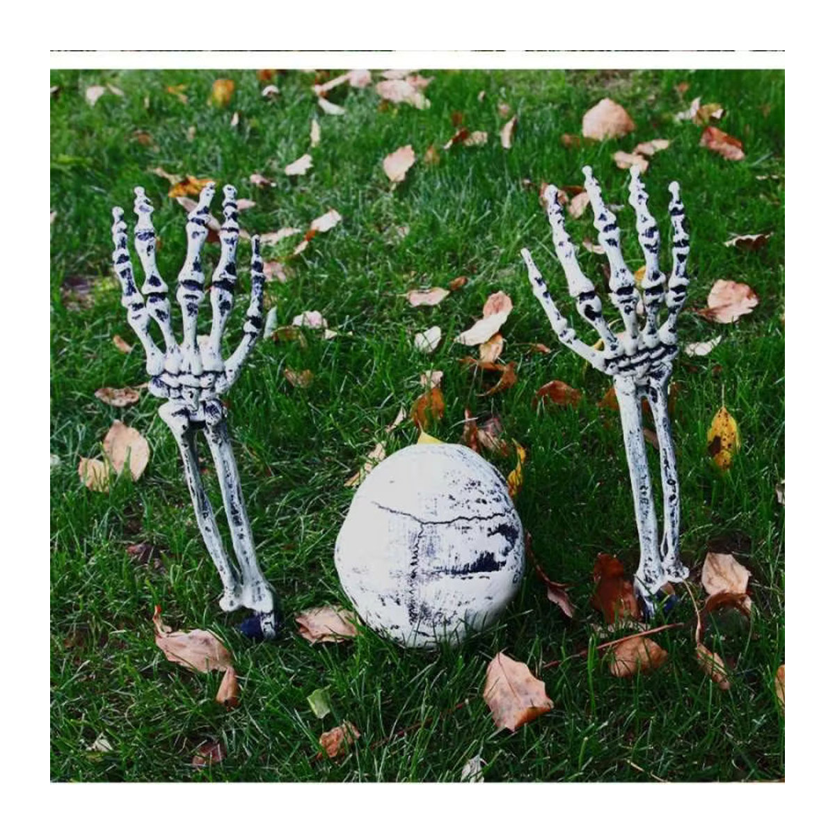 Gruselige Halloween Skelett Hand und Arm Dekoration aus Kunststoff in Weiß für Garten und Party - Bild 3
