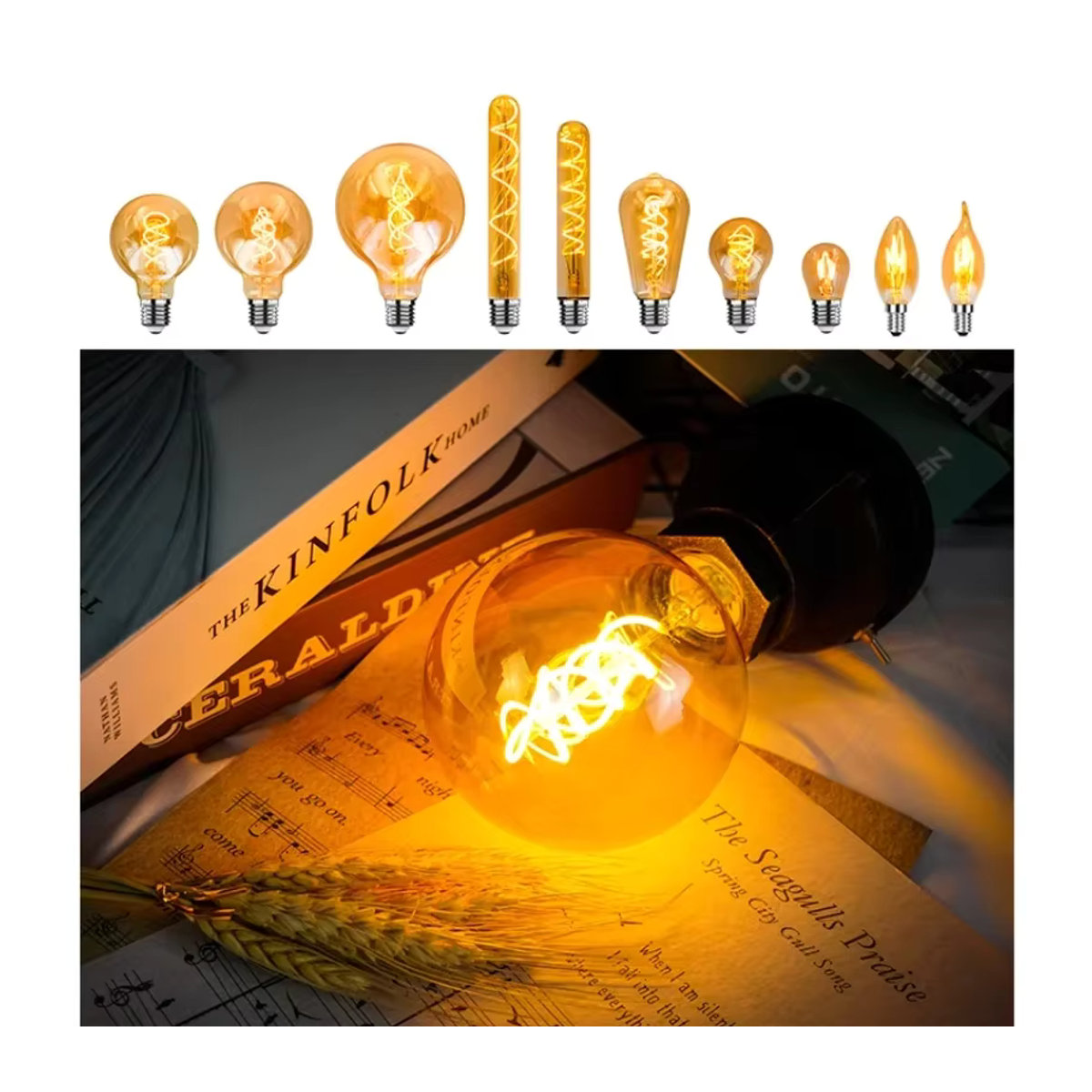 GRZBI Vintage LED Filament Glühbirne Retro Dimmbar Warmweiß E14 E27 4W - Bild 5