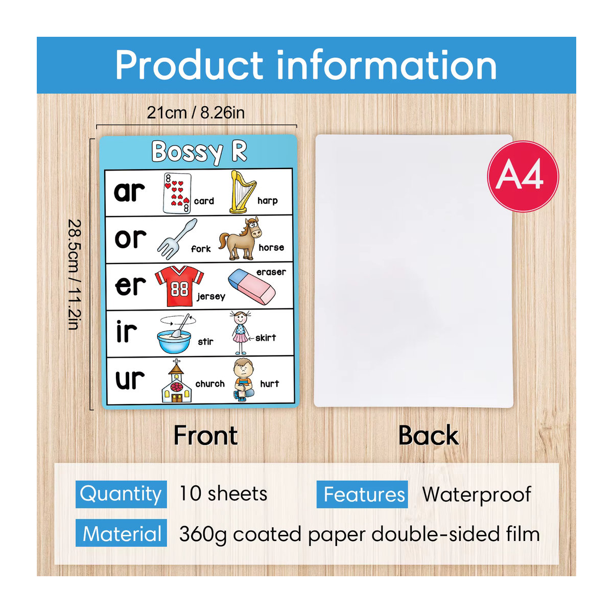 GSF 10er Set Phonics Lernposter für Kinder zur englischen Sprachförderung, mehrfarbig, Papier, B: 21 cm, H: 28,5 cm - Bild 2