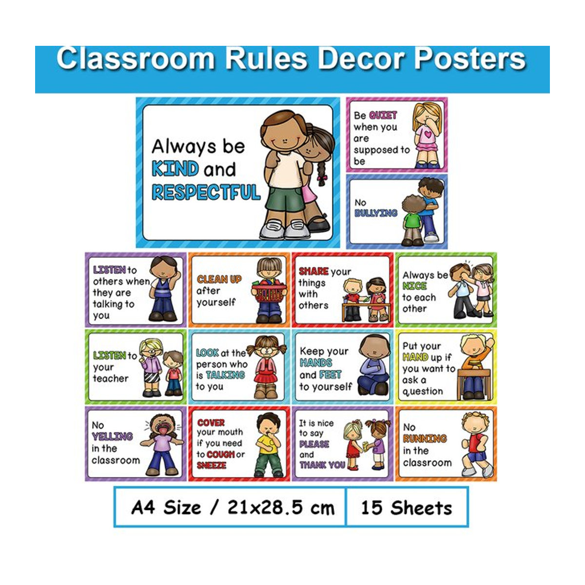 GSF 15er Set Pädagogische Poster für das Klassenzimmer und die Vorschule, Mehrfarbige Wanddekoration aus Papier im Hochformat, B: 21 cm, H: 28,5 cm - Bild 1