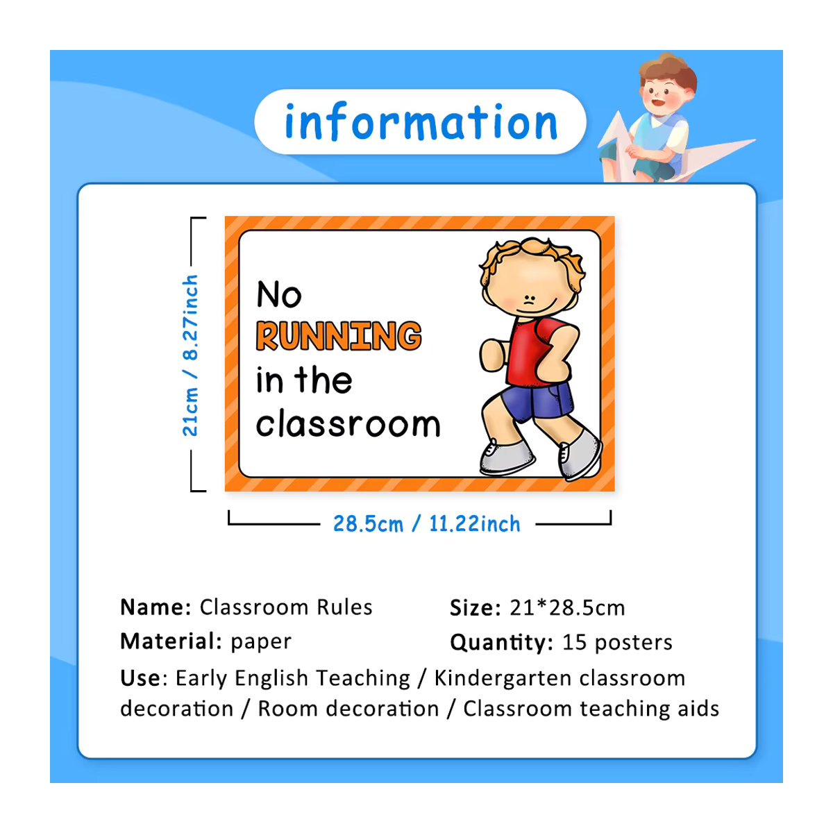 GSF 15er Set Pädagogische Poster für das Klassenzimmer und die Vorschule, Mehrfarbige Wanddekoration aus Papier im Hochformat, B: 21 cm, H: 28,5 cm - Bild 2