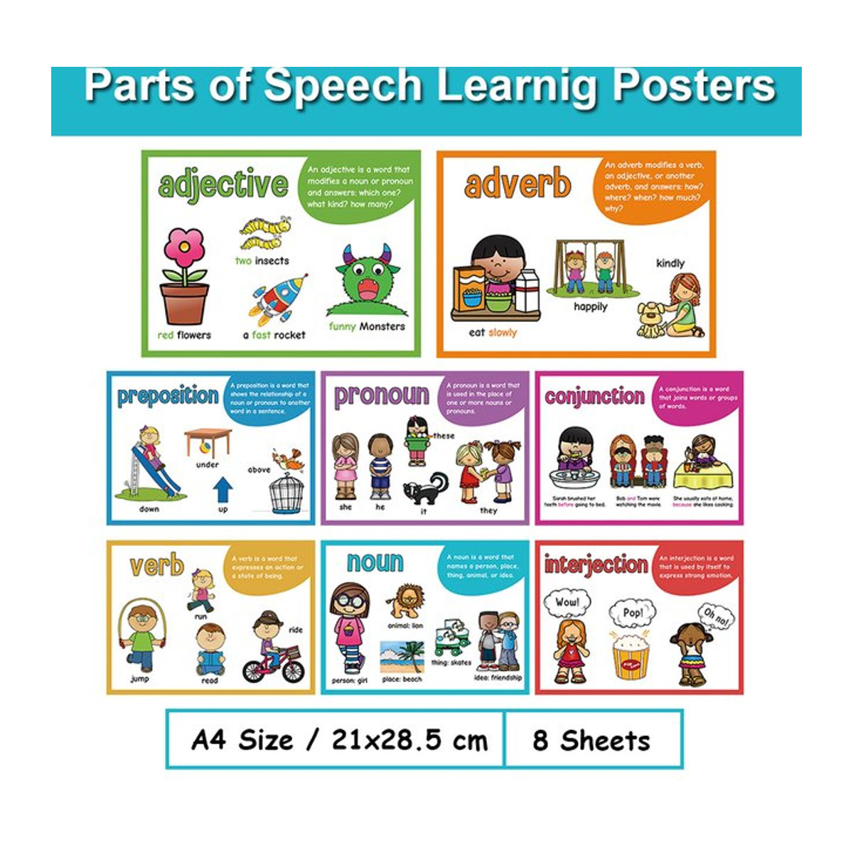 GSF Lern-Poster Teile der Sprache als Wanddekoration für Kinder und Klassenzimmer, mehrfarbig, Querformat, Papier - Bild 1
