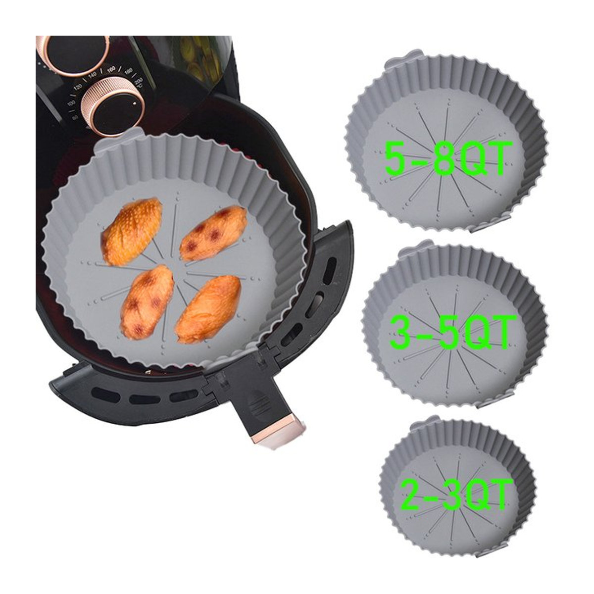 GTLCONIE Air Fryer Silikoneinlagen rund, wiederverwendbare Airfryer-Einlagen aus lebensmittelechtem Silikon, erhältlich in Orange oder Grau - Bild 1