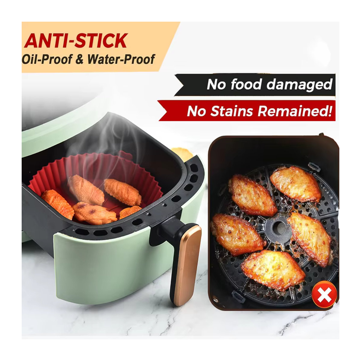 GTLCONIE Air Fryer Silikoneinlagen rund, wiederverwendbare Airfryer-Einlagen aus lebensmittelechtem Silikon, erhältlich in Orange oder Grau - Bild 3