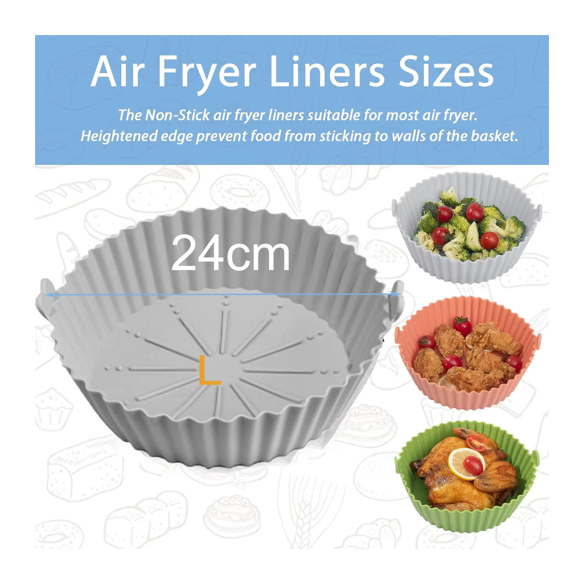 GTLCONIE Air Fryer Silikoneinlagen rund, wiederverwendbare Airfryer-Einlagen aus lebensmittelechtem Silikon, erhältlich in Orange oder Grau - Bild 5