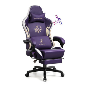 GTPLAYER Dragon Series Gaming Stuhl mit Bluetooth-Lautsprechern und Fußstütze aus Kunstleder in Grau oder Blau
