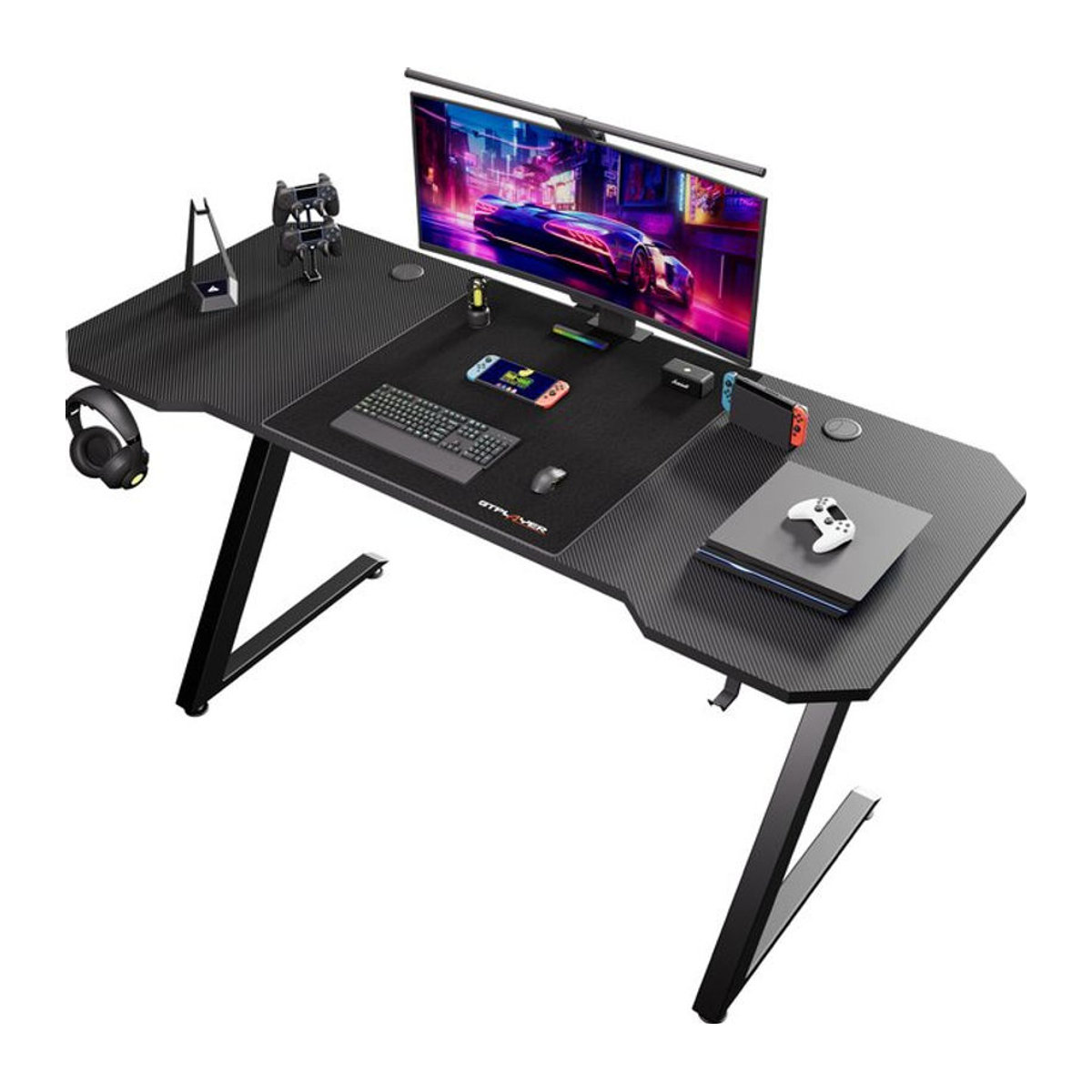 GTPLAYER Gaming Schreibtisch mit Kohlefaseroberfläche und LED in Schwarz, B: 120 cm, T: 60 cm - Bild 1