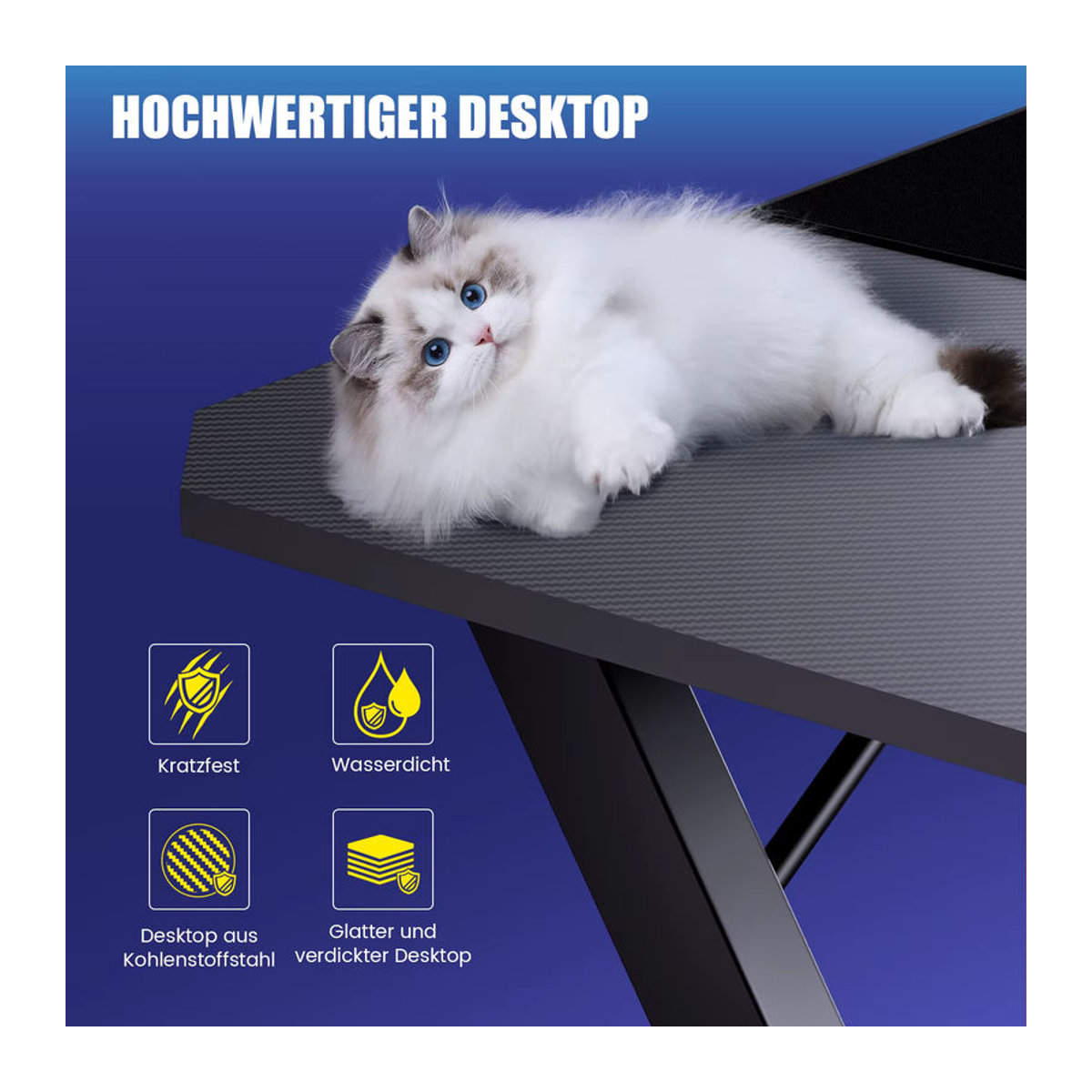 GTPLAYER Gaming Schreibtisch mit Kohlefaseroberfläche und LED in Schwarz, B: 120 cm, T: 60 cm - Bild 3