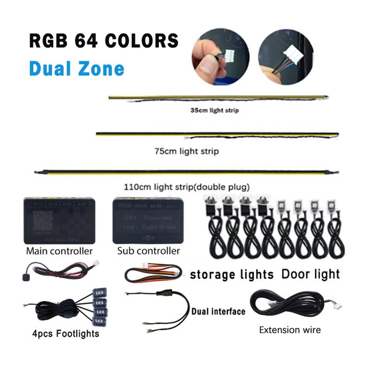 GUADSUN Dual Zone RGB LED Lichtstreifen mit 64 Farben und Haupt- sowie Sub-Controller für Umgebungsbeleuchtung und Lautsprecherlichter, Bunt - Bild 1