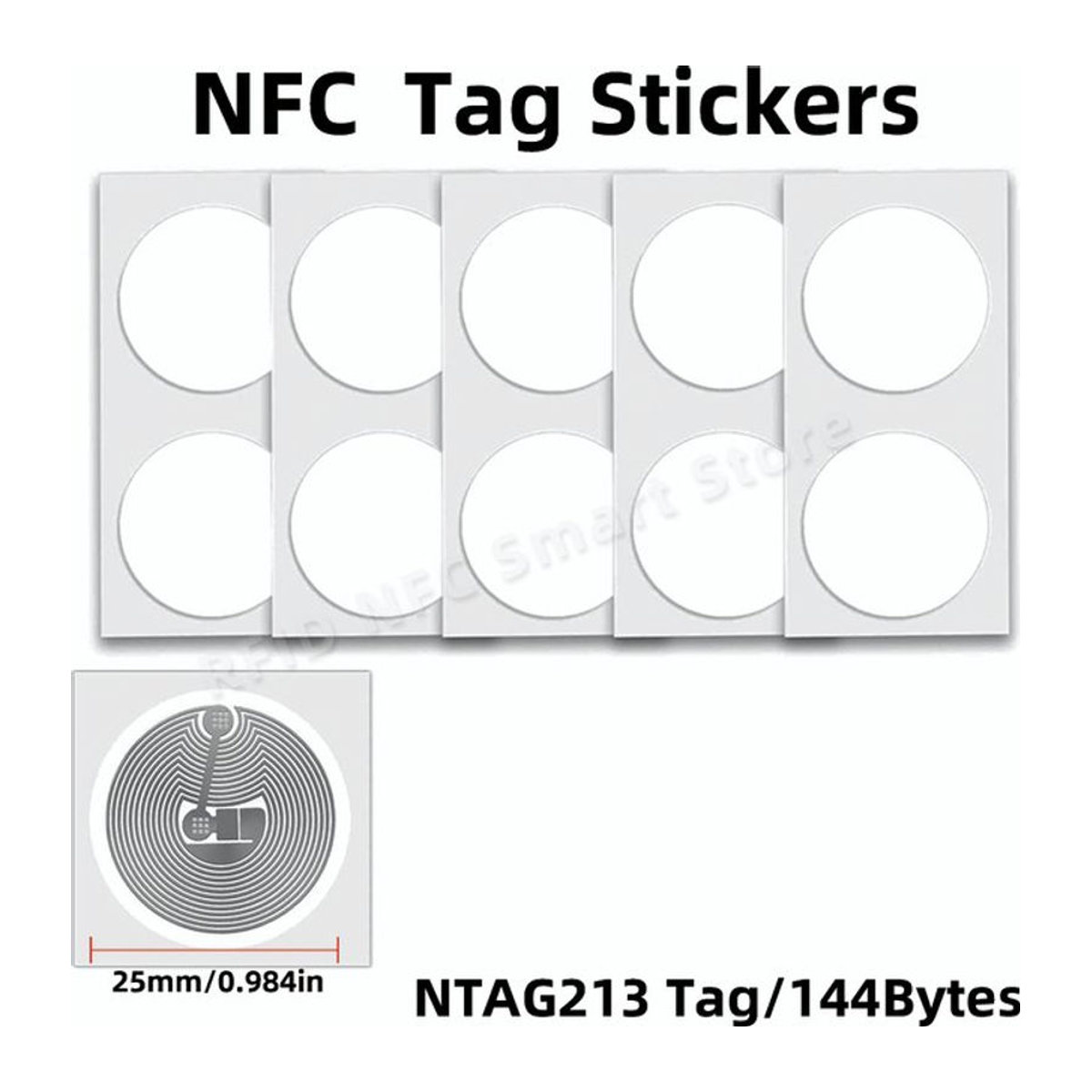 Guang Hongrun NFC-Aufkleber Set, 10 Stück, Weiß, 25mm, ISO14443A 13,56 MHz NTAG RFID-Tags für alle NFC-fähigen Smartphones - Bild 1