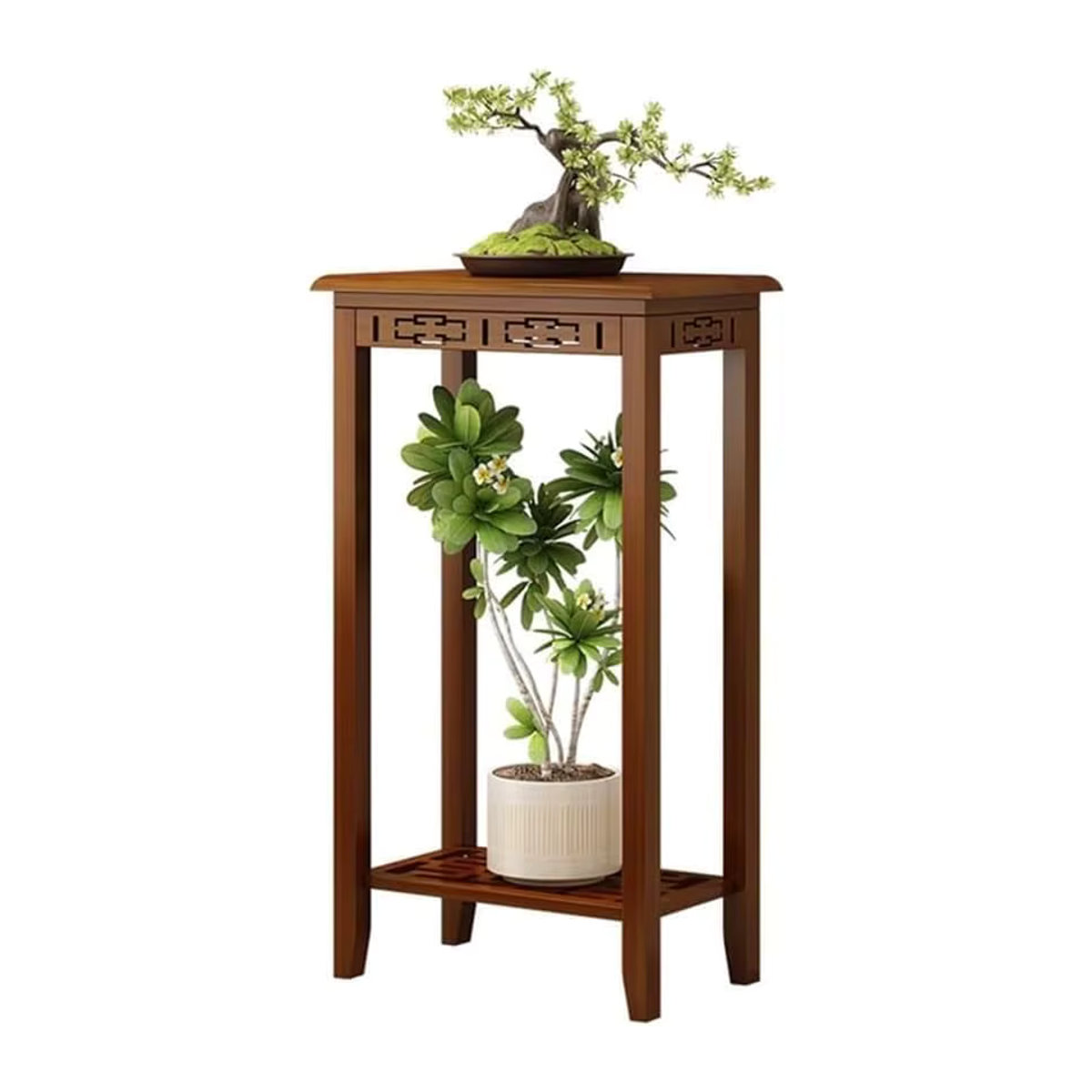 GUANGLIE Holz-Seitenregal in Braun für Wohnzimmer und Büro als klassisches Pflanzenregal und Bonsai-Ständer im orientalischen Design - Bild 2