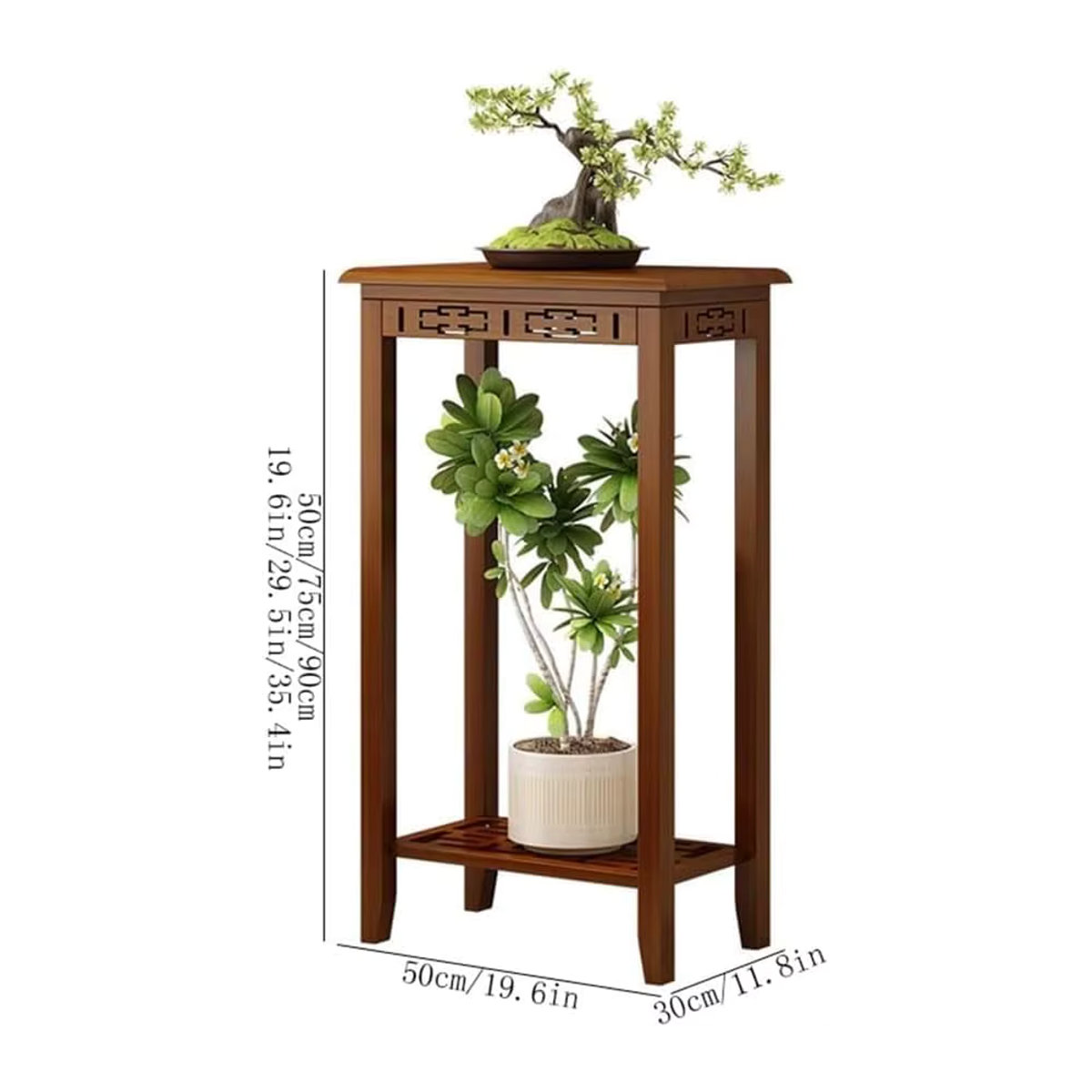 GUANGLIE Holz-Seitenregal in Braun für Wohnzimmer und Büro als klassisches Pflanzenregal und Bonsai-Ständer im orientalischen Design - Bild 4
