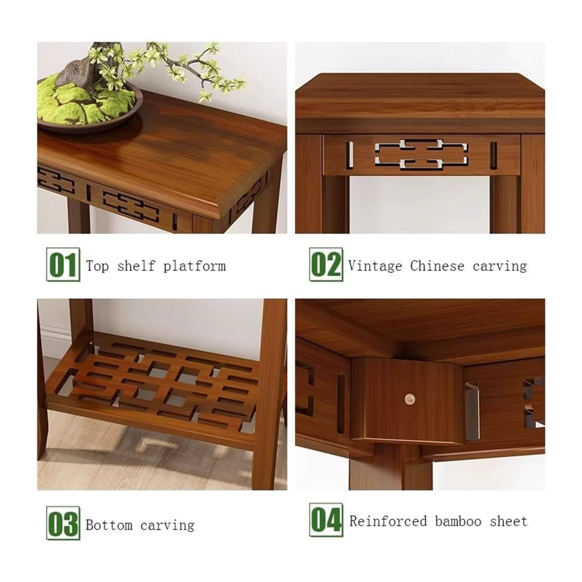 GUANGLIE Holz-Seitenregal in Braun für Wohnzimmer und Büro als klassisches Pflanzenregal und Bonsai-Ständer im orientalischen Design - Bild 5
