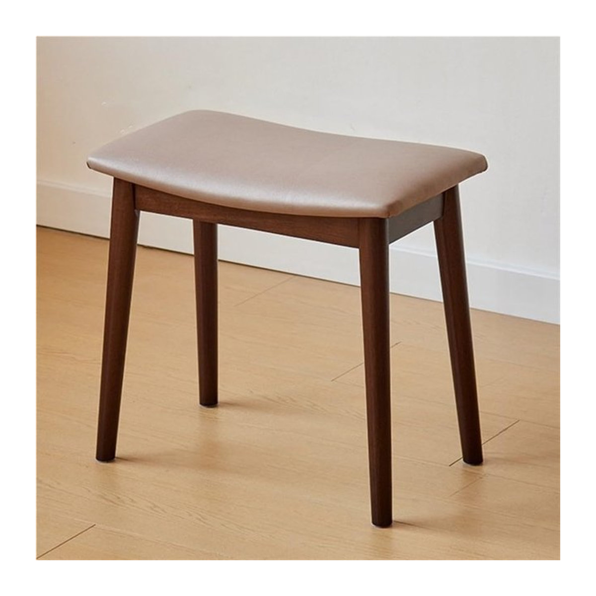GUANGLIE Polsterhocker aus Leder und Massivholz in Weiß und Beige im Mid-Century Design - Bild 1