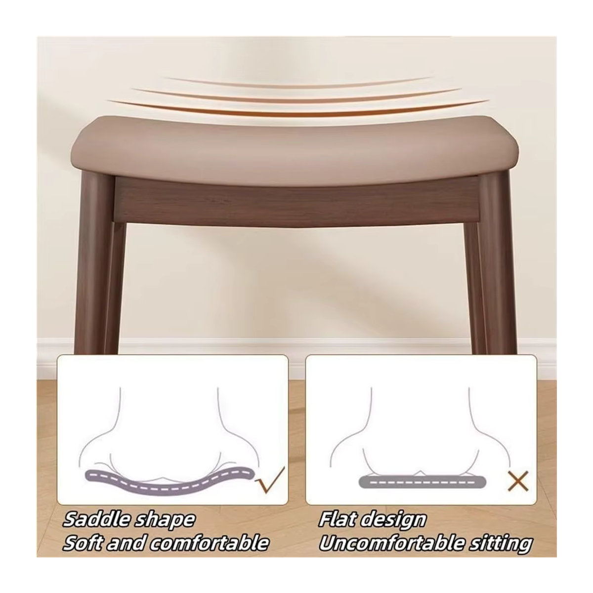 GUANGLIE Polsterhocker aus Leder und Massivholz in Weiß und Beige im Mid-Century Design - Bild 3