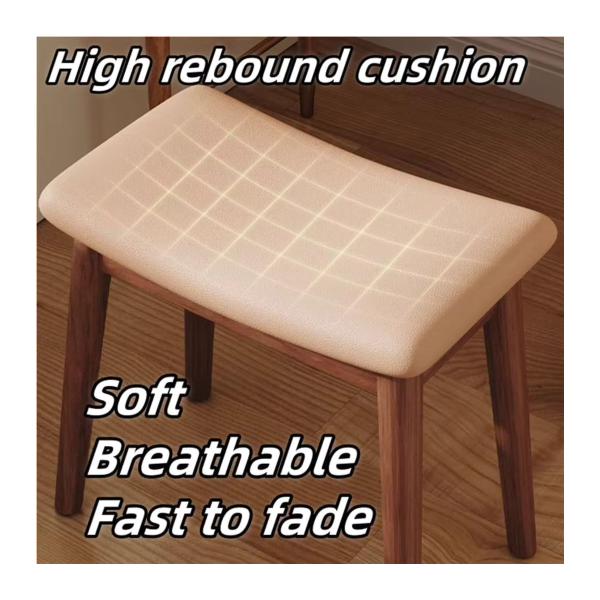 GUANGLIE Polsterhocker aus Leder und Massivholz in Weiß und Beige im Mid-Century Design - Bild 4