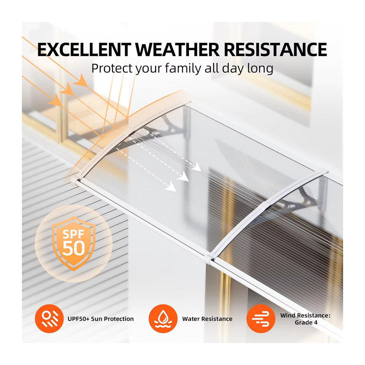 GUANSU-CN Fenster Markise Baldachin aus Polycarbonat als Tür-Überhang und Dachabdeckung - Bild 4
