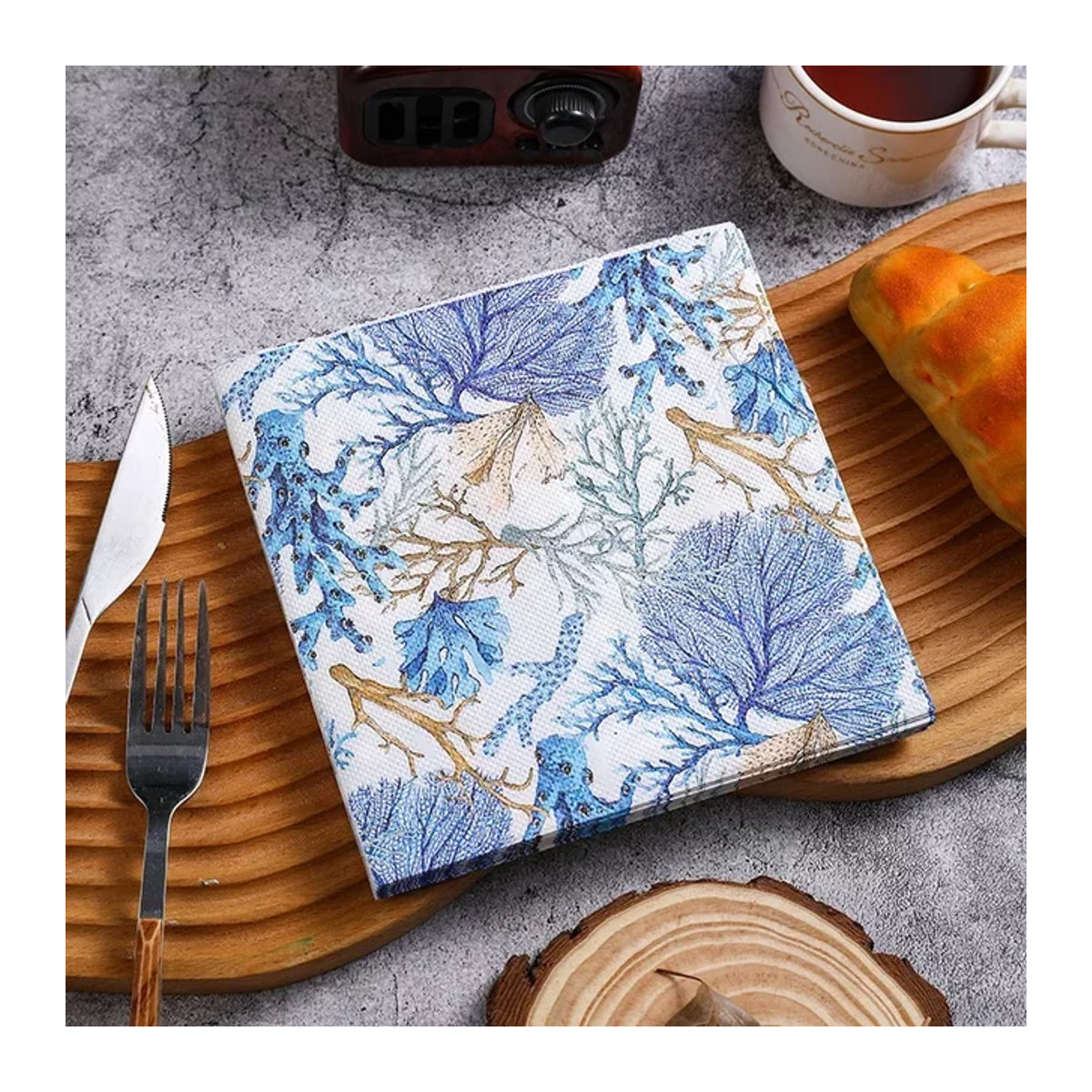 GUANYAO 20er Set Tischsets und Servietten im französischen Vintage-Stil mit Blumenmuster, Blau - Bild 1