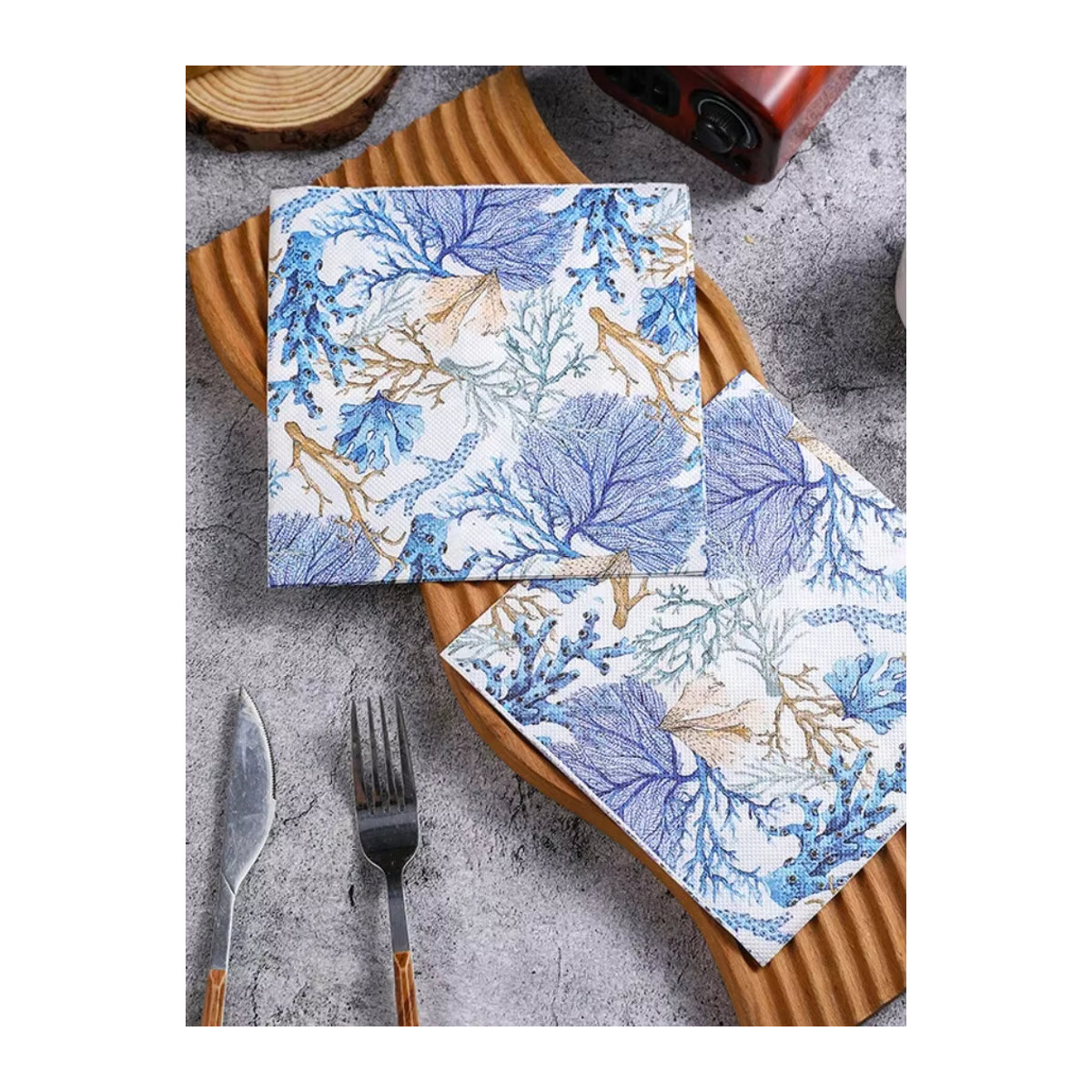 GUANYAO 20er Set Tischsets und Servietten im französischen Vintage-Stil mit Blumenmuster, Blau - Bild 5