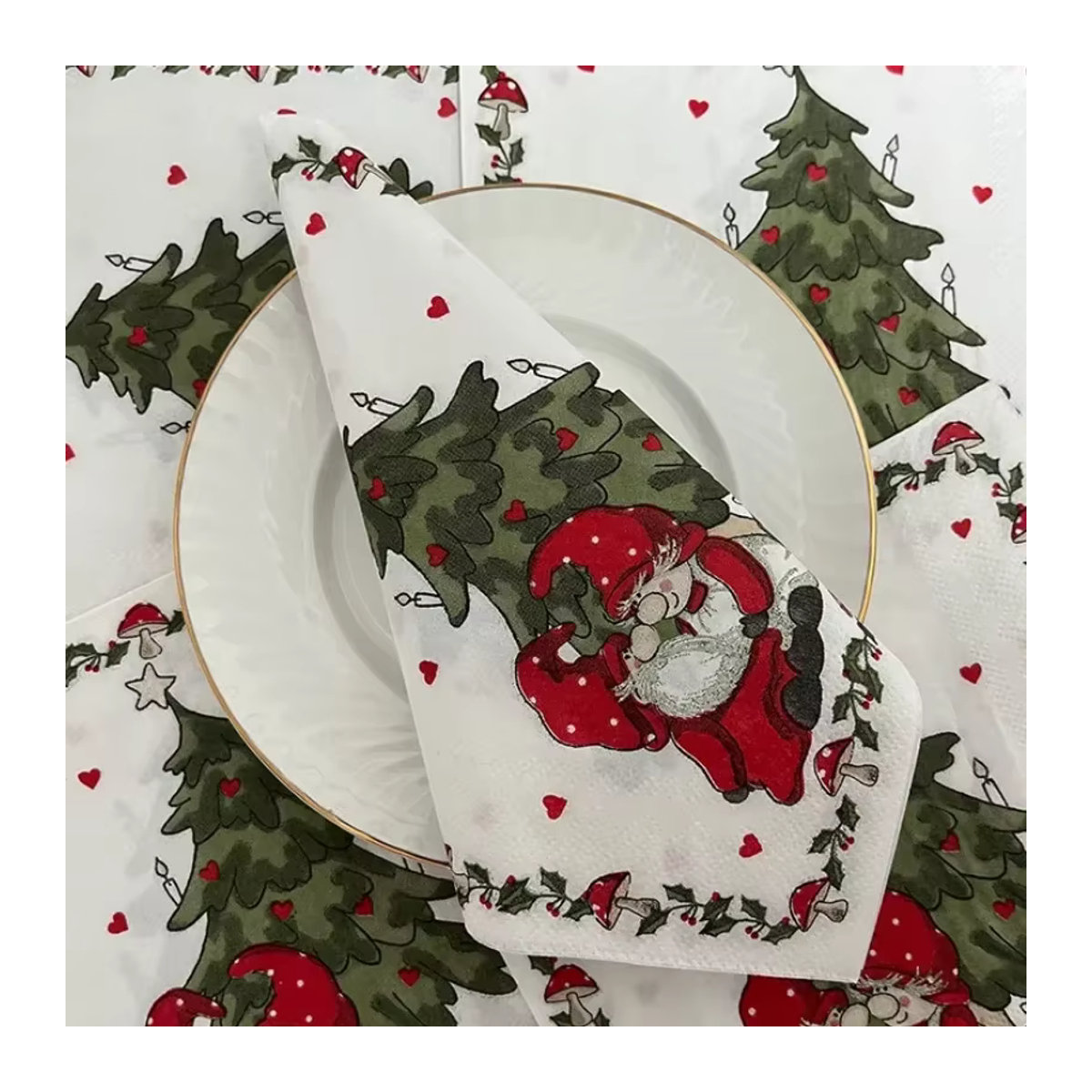 GUANYAO 20er Set Weihnachts Tischsets aus Papier mit Cartoon-Motiven, Weiß, Durchmesser: 33 cm - Bild 4