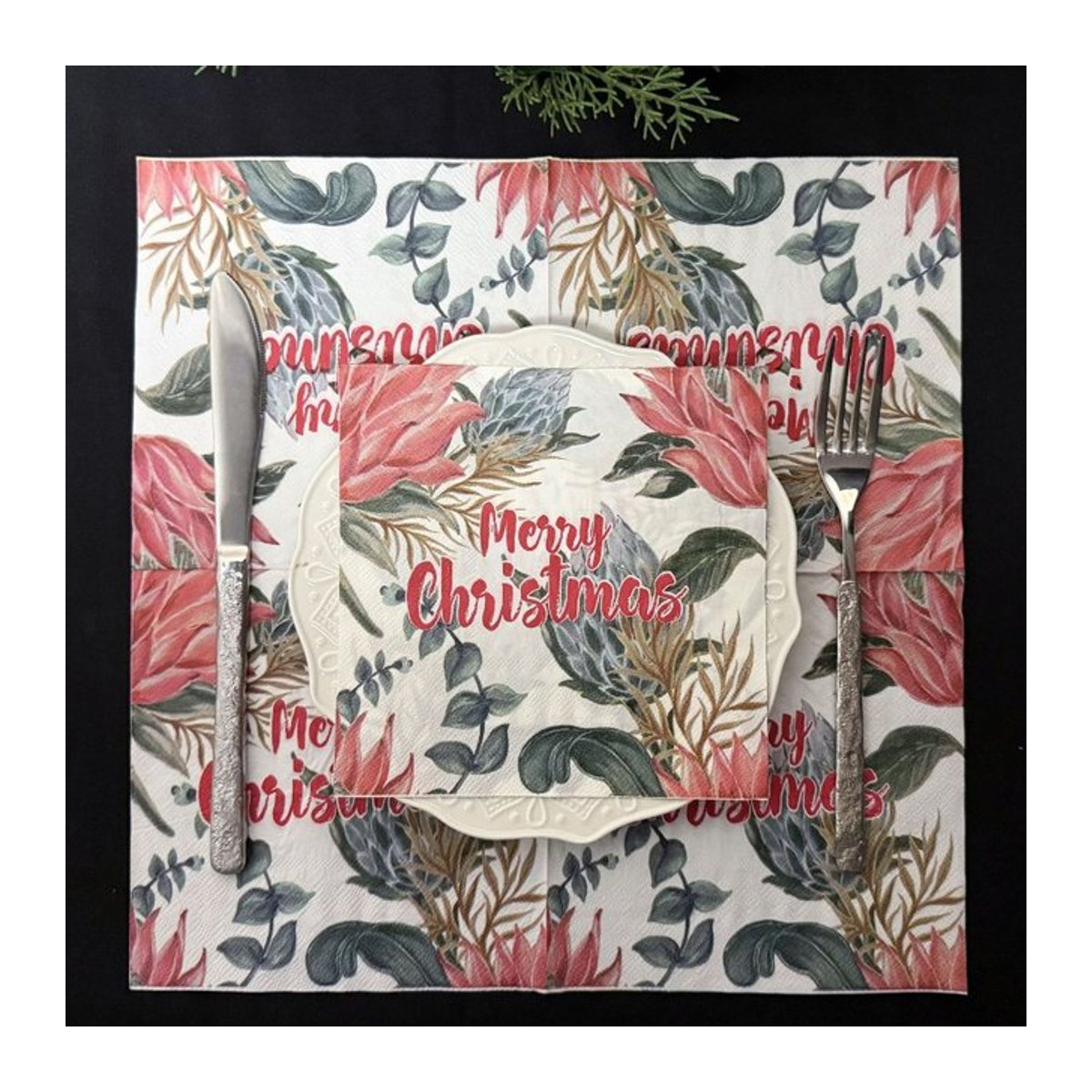 GUANYAO Weihnachtsservietten mit floralem Blumendruck, 2-lagig, 20 Stück, mehrfarbig, B: 33 cm - Bild 1