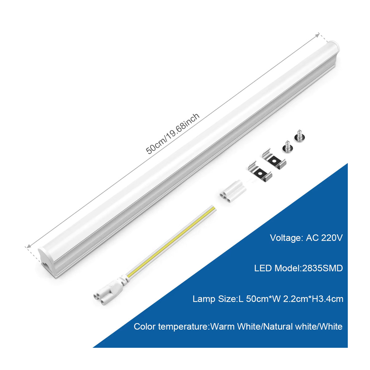 Guillermo LED-Röhrenlicht T5 Aluminium-Lichtleiste in Warmweiß, 15 W, 50 cm - Bild 2
